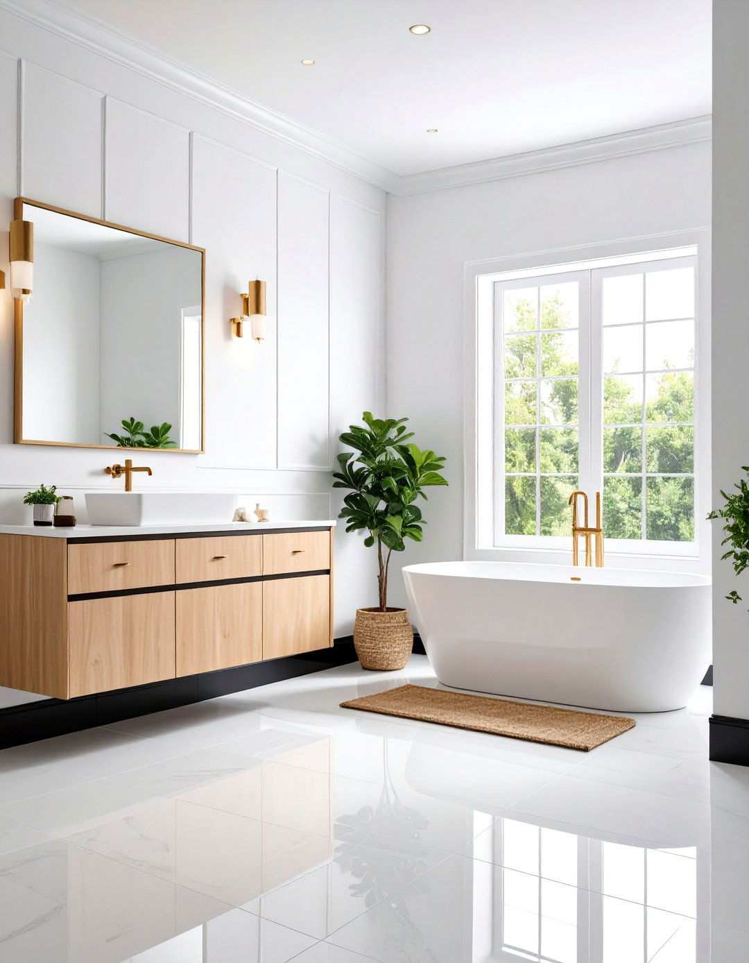 Half Height Glossy Wainscot with Painted Upper Wall - 20 Black and White Bathroom Tile Ideas