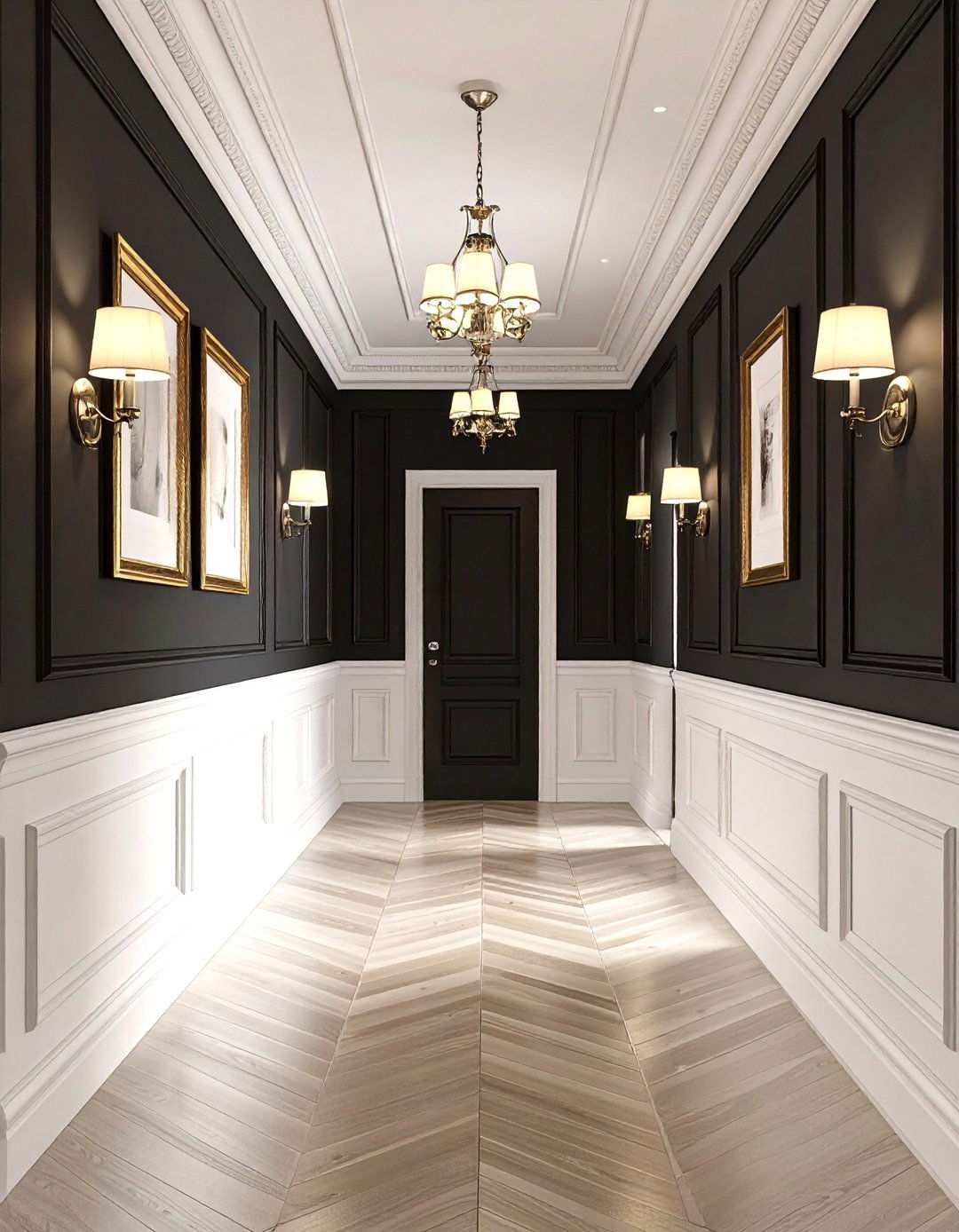 Half Height Wainscoting for Balanced Contrast - 20 Black and White Hallway Ideas
