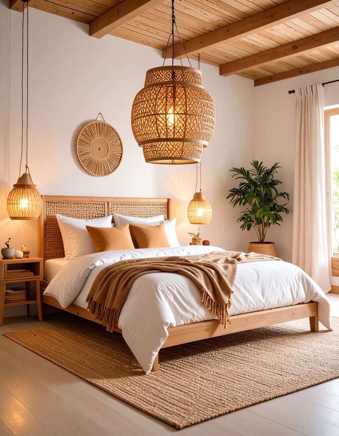 Hand Woven Rattan Chandelier Brings Boho Warmth - 20 Bedroom Chandelier Ideas
