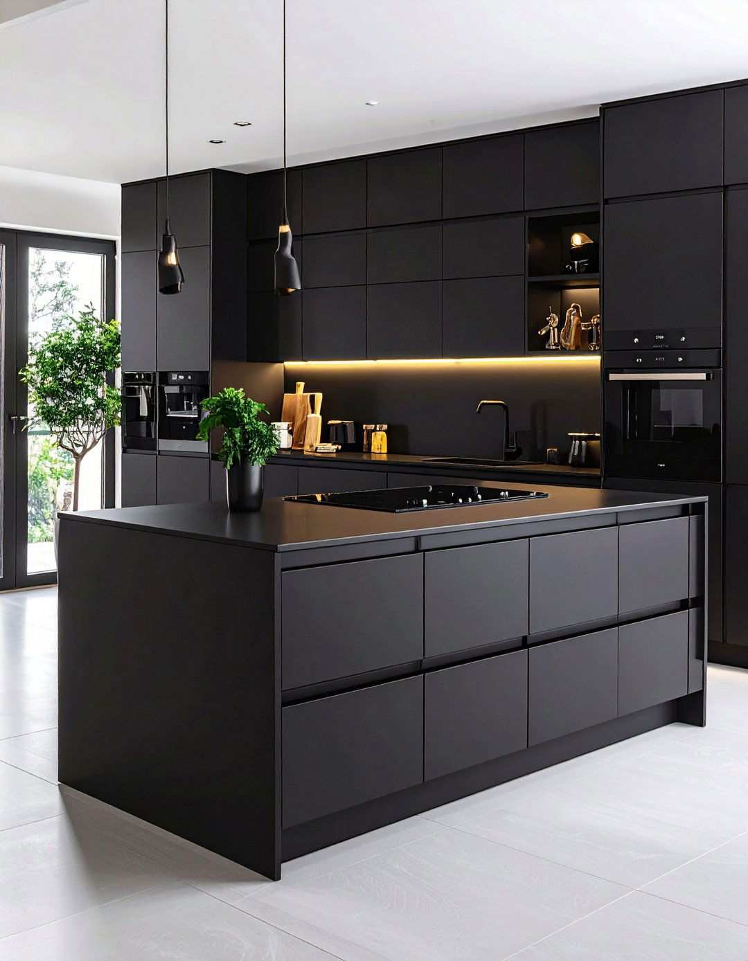 Handleless Minimalism for Seamless Lines - 20 Black Kitchen Cabinet Ideas