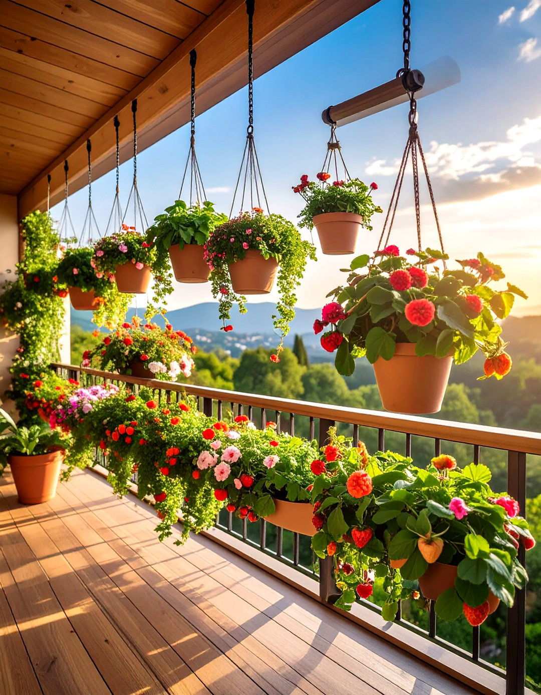 Hanging Balcony Garden with Cascading Plants - 20 Balcony Garden Ideas