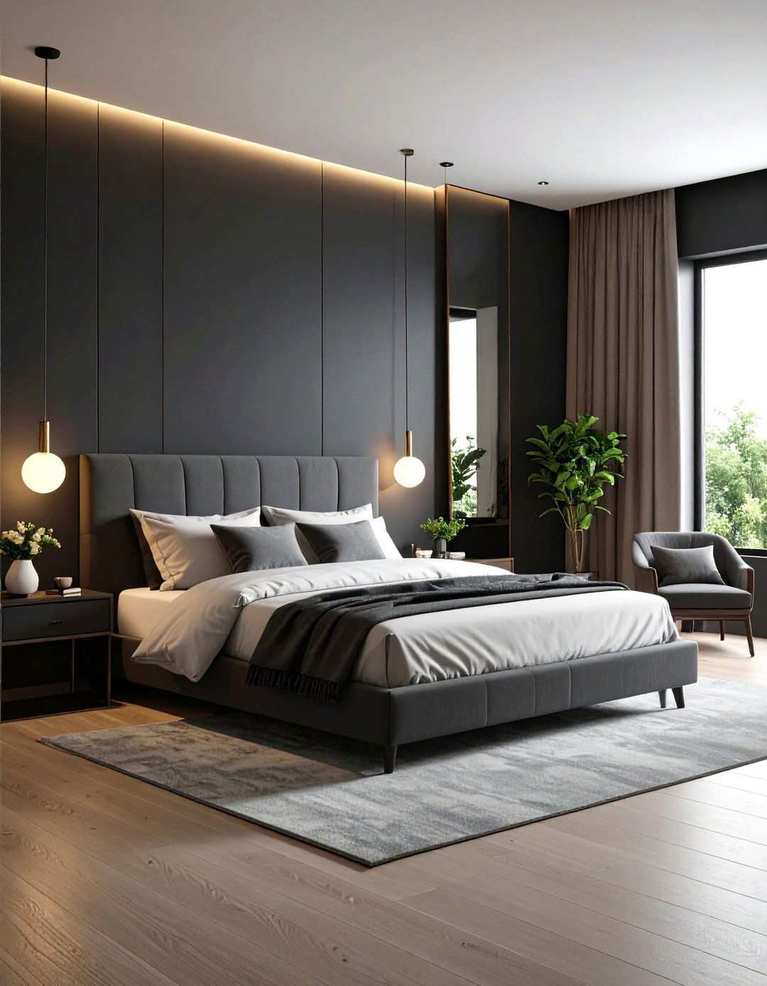 Headboard Extension Illusion - 20 Black Accent Wall Bedroom Ideas