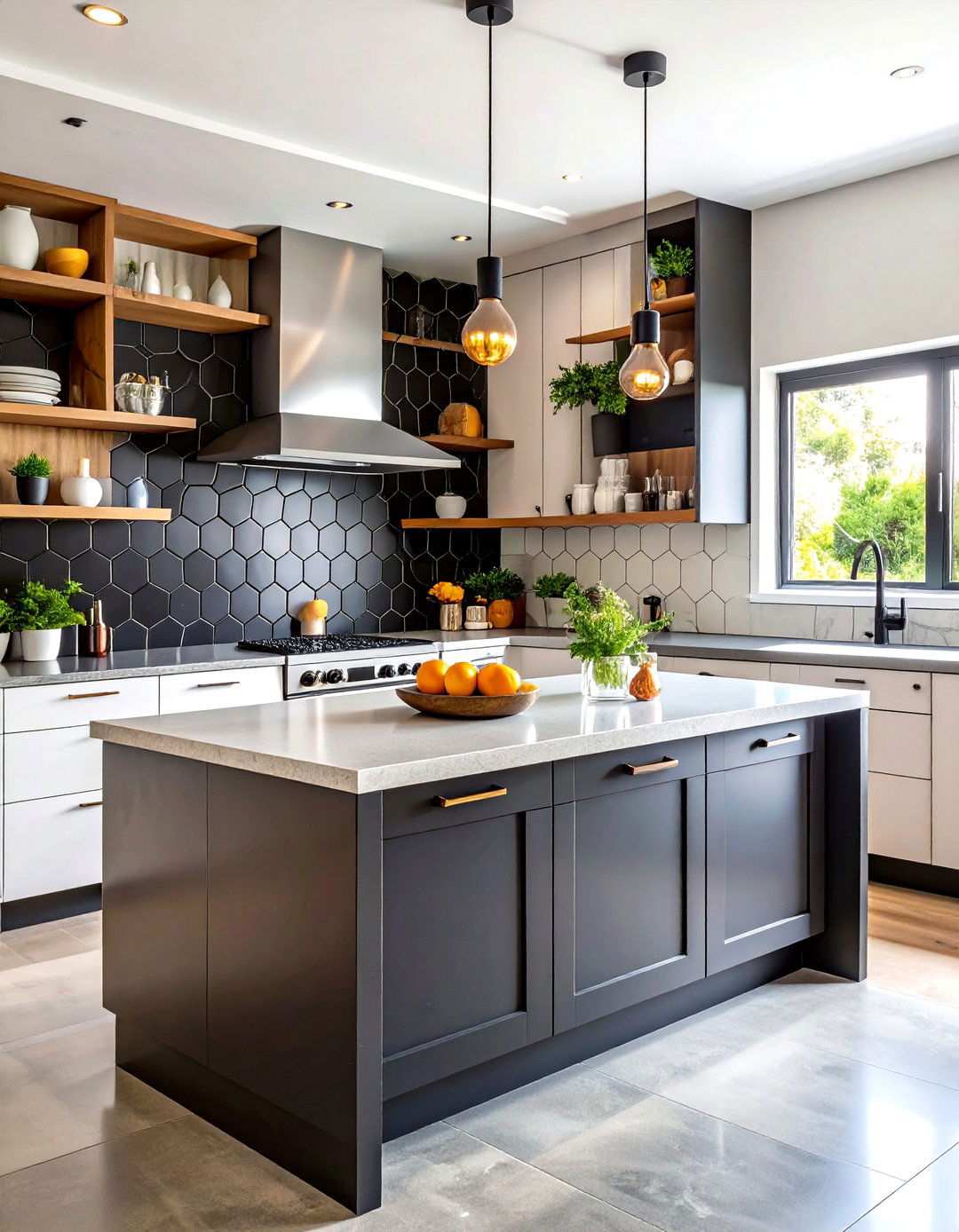Hexagon Black and White Kitchen Backsplash - 20 Black and White Kitchen Backsplash Ideas