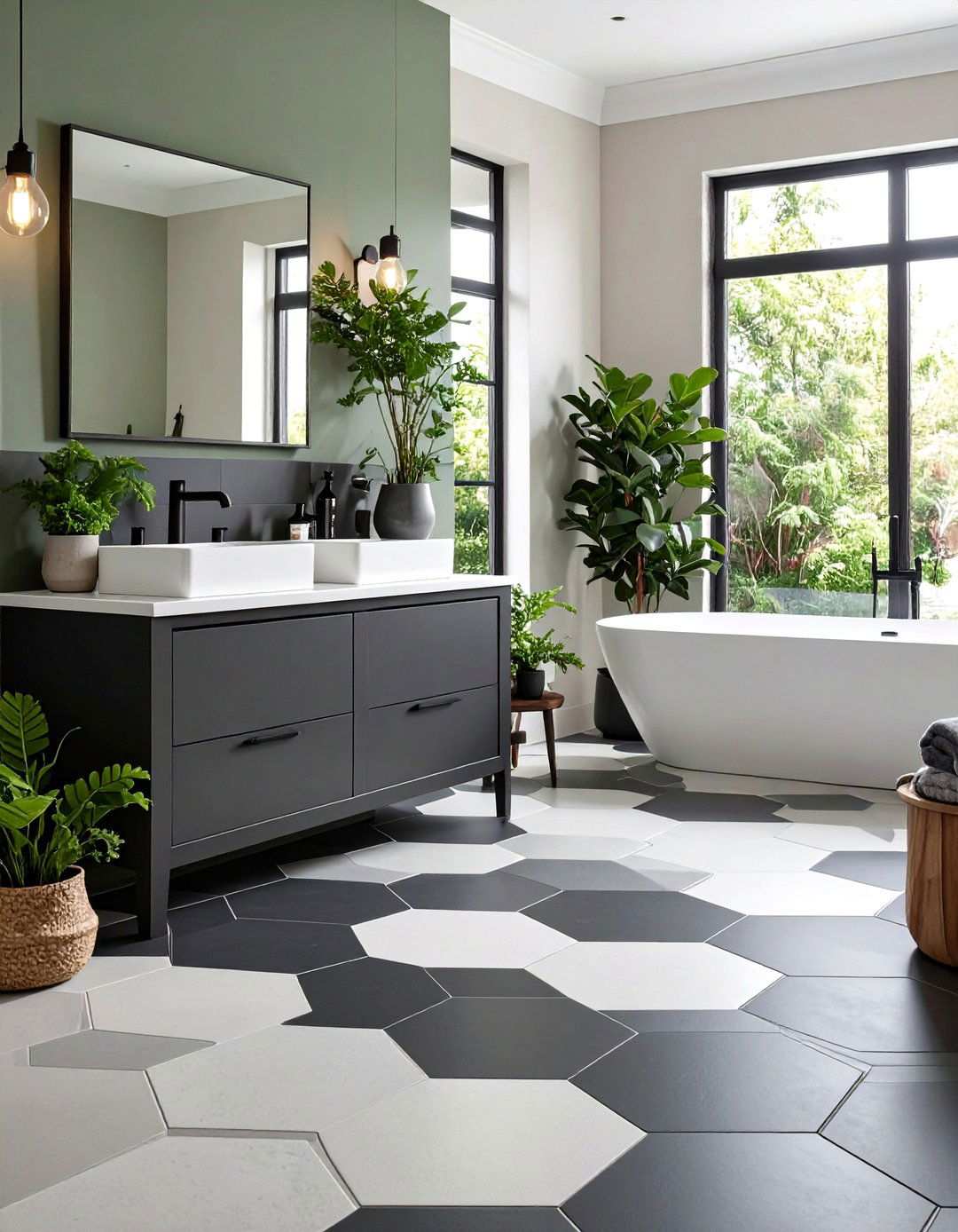 Hexagon Tile Floors Add Geometric Flair - 20 Bathroom Tile Ideas