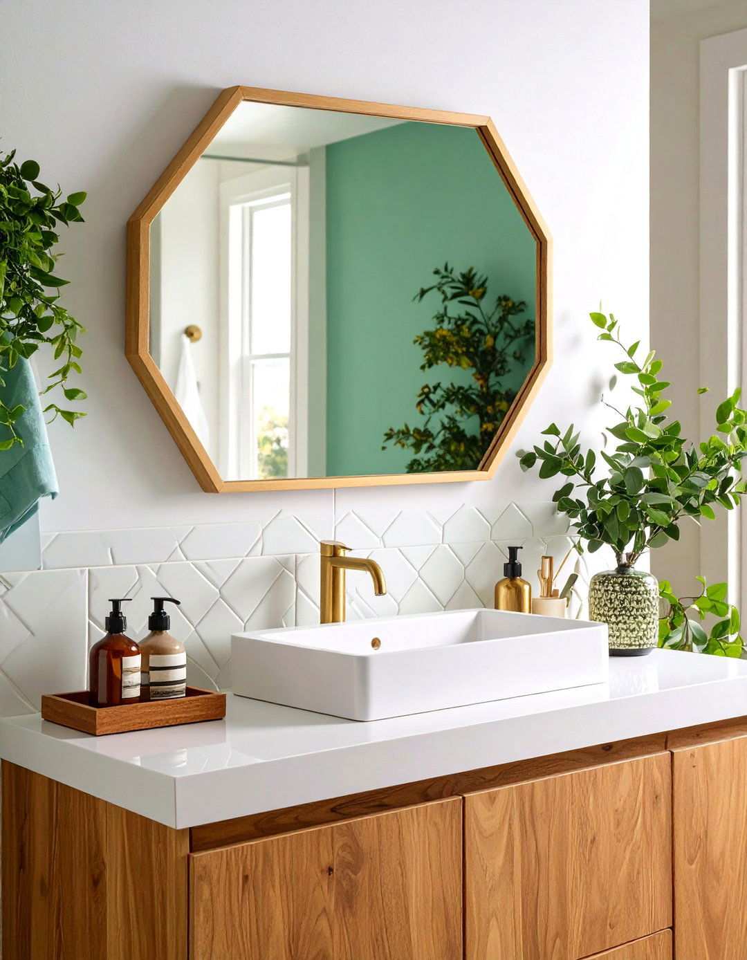 Hexagonal Bathroom Mirror Injects Geometric Interest - 20 Bathroom Mirror Ideas