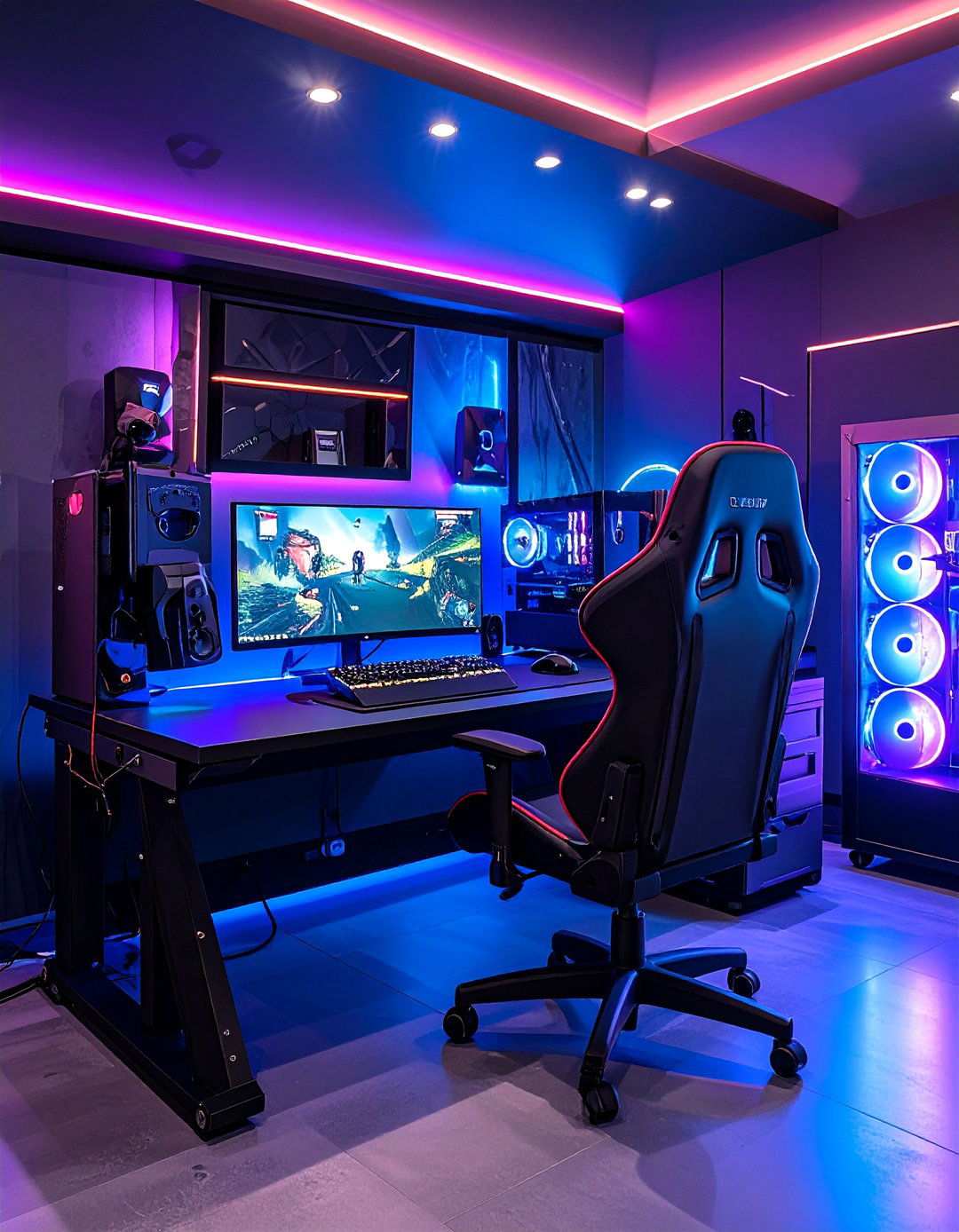 Hidden Cable Management Polishes the Black Gaming Room - 20 Black Gaming Room Ideas