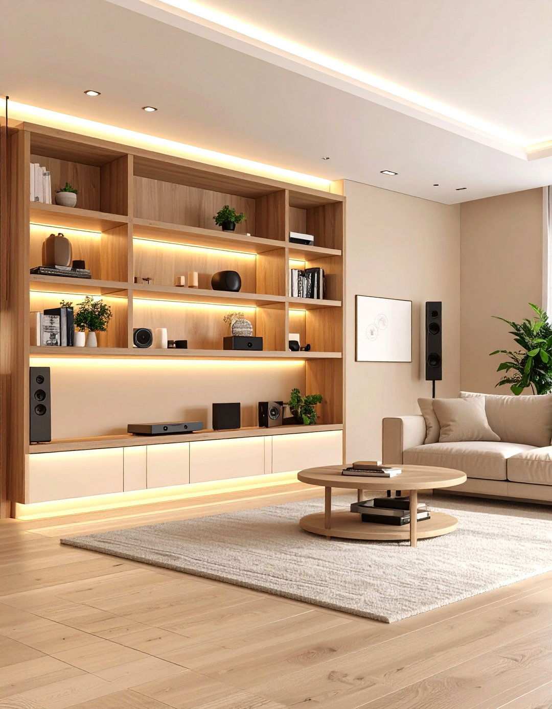 Hidden Tech Streamlines a Beige Living Room - 20 Beige Living Room Ideas