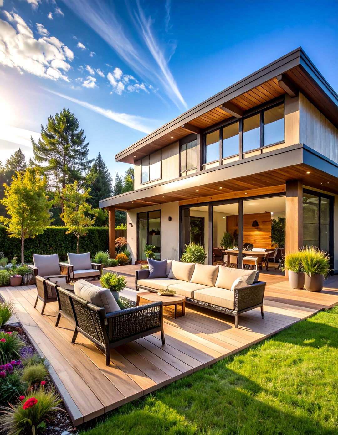 Hip Roof Attached Covered Patio with Multi Slope Design - 20 Attached Covered Patio Ideas