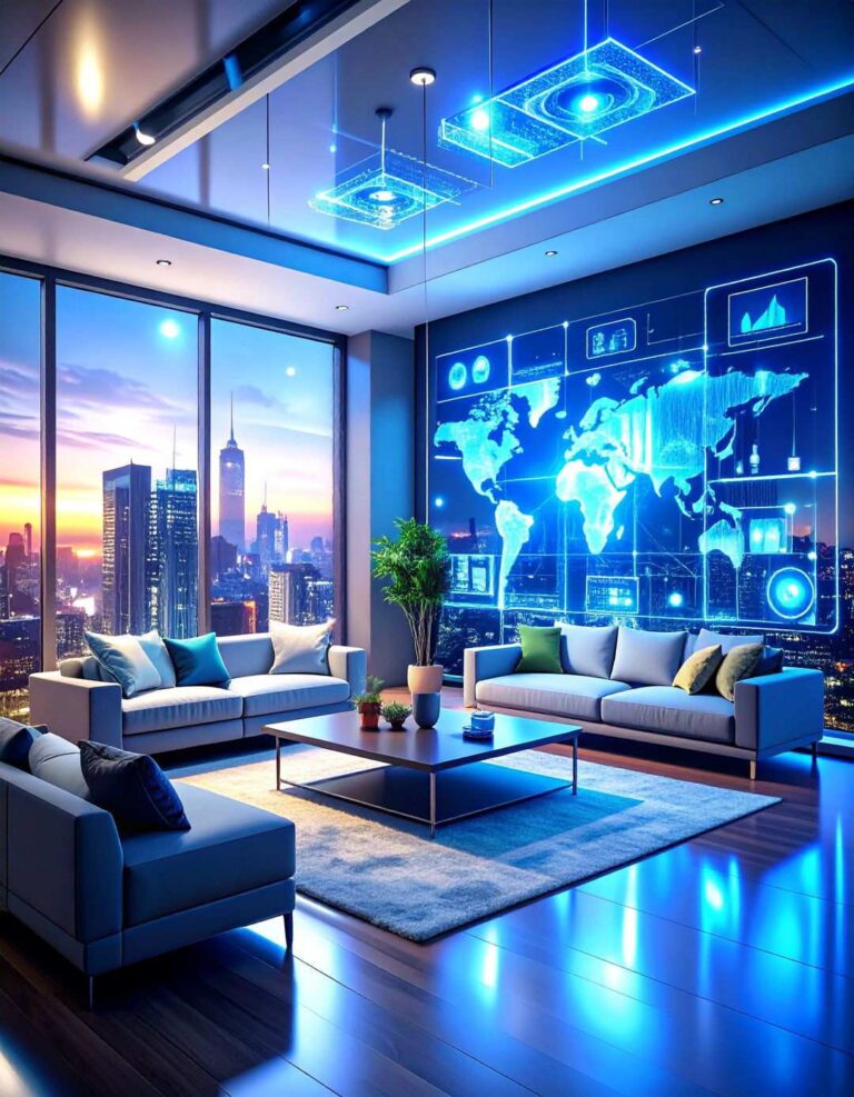 Holographic s Interior Design with Floating Display Walls - 20 2100s Interior Design Ideas