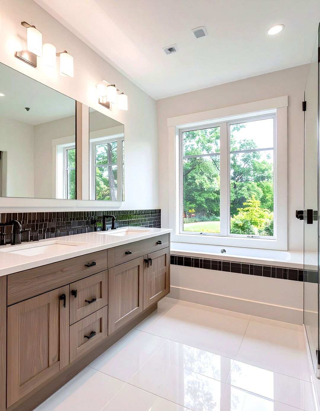 Horizontal Band Stripes Around the Room - 20 Black and White Bathroom Tile Ideas