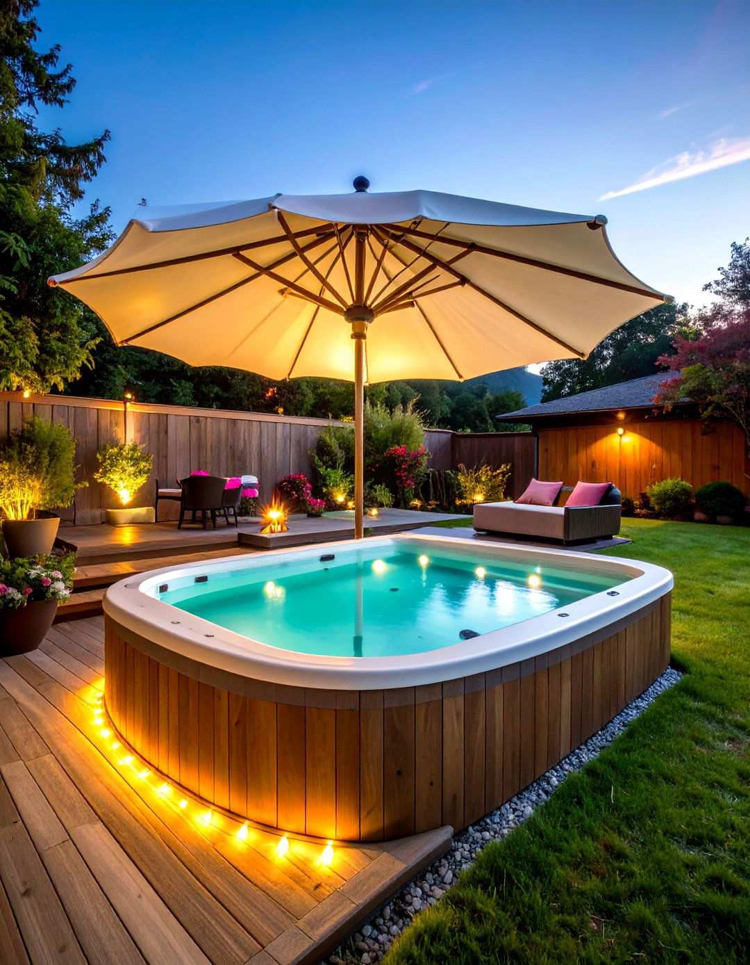 Hot Tub Umbrellas for Quick Privacy Solutions - 20 Backyard Hot Tub Privacy Ideas