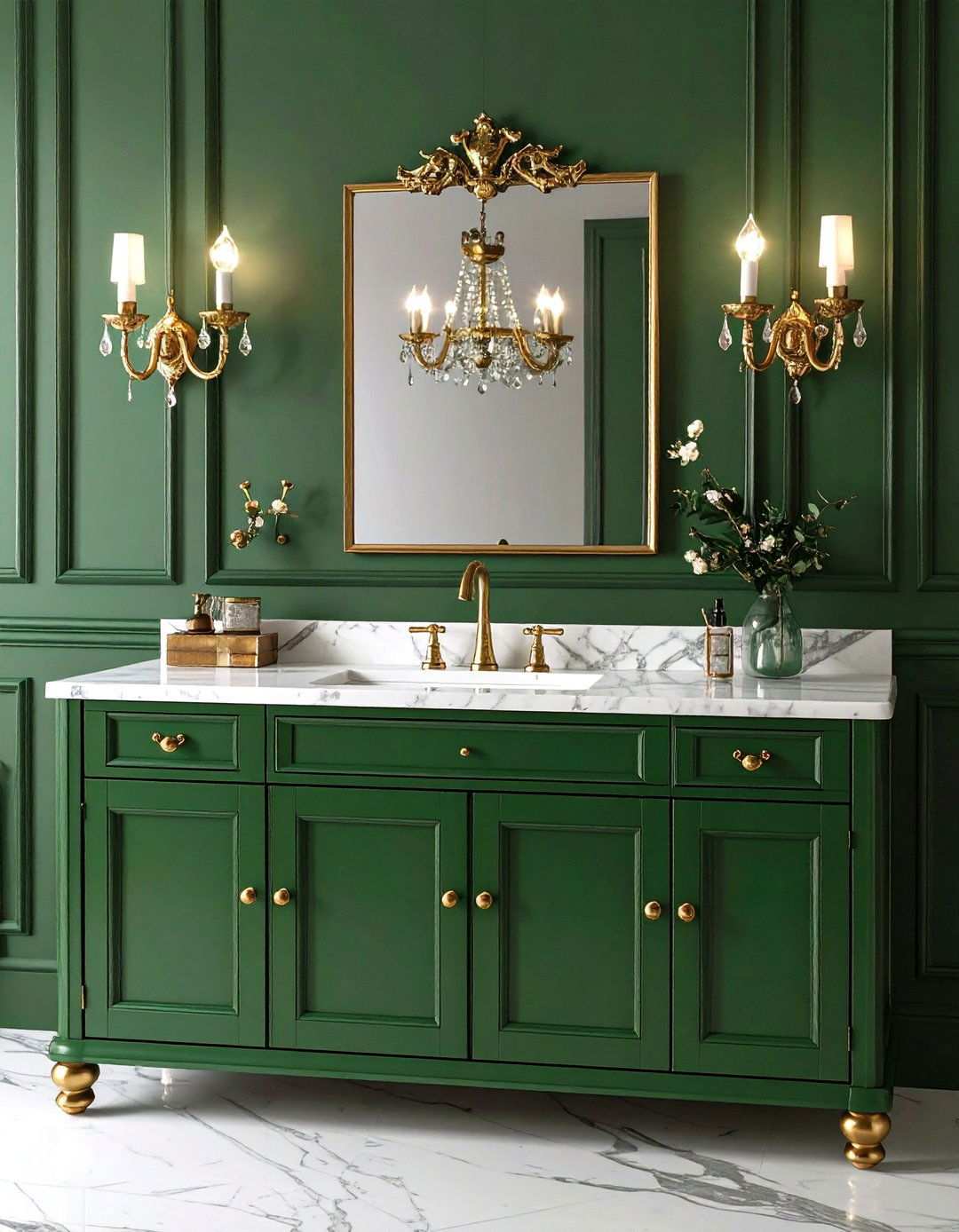 Hunter Green Vanity with Classic Panel Moulding - 20 Bathroom With Green Vanity