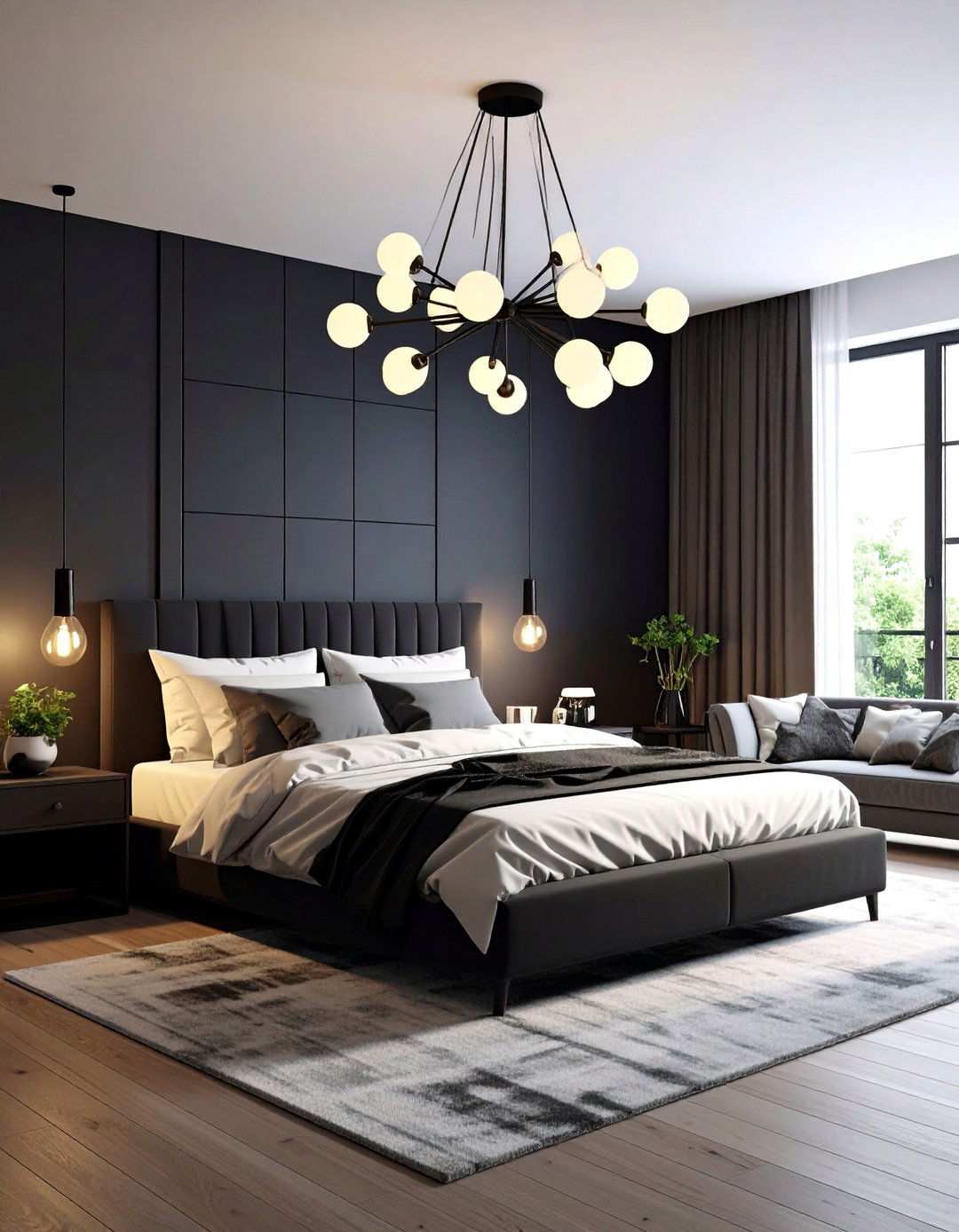 Illuminate with Sculptural Black or White Fixtures - 20 Black and White Bedroom Ideas