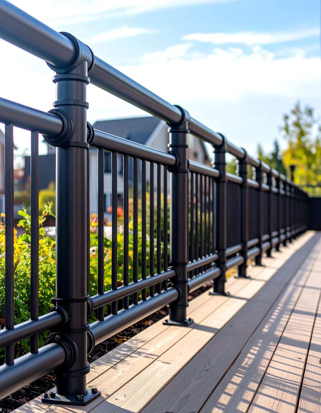 Industrial Black Steel Pipe Deck Railing - 20 black deck railing ideas