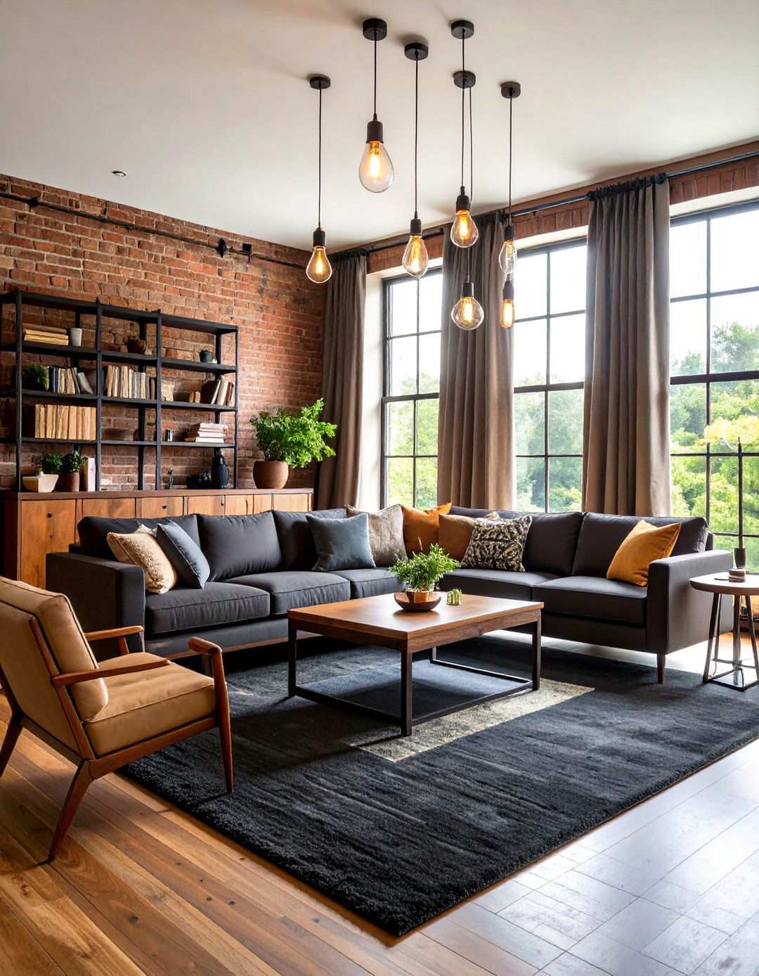 Industrial Loft Edge With Black Carpet - 20 Black Carpet Living Room Ideas