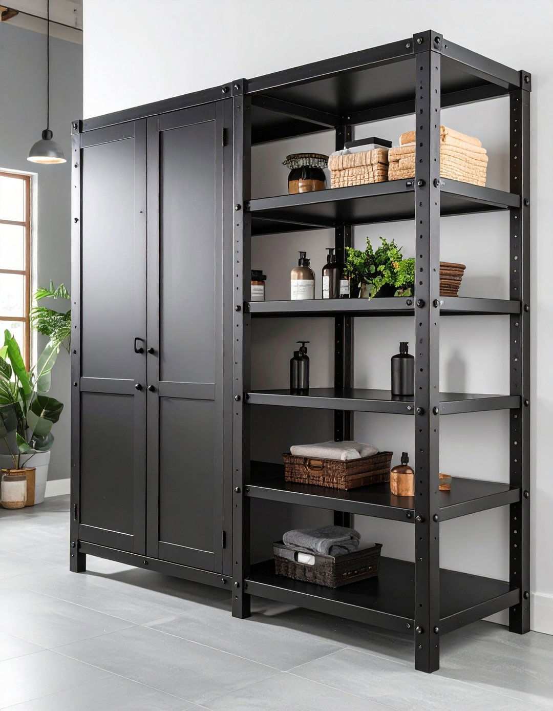 Industrial Metal Frame Bathroom Cabinet for Loft Vibes - 20 Bathroom Cabinet Ideas