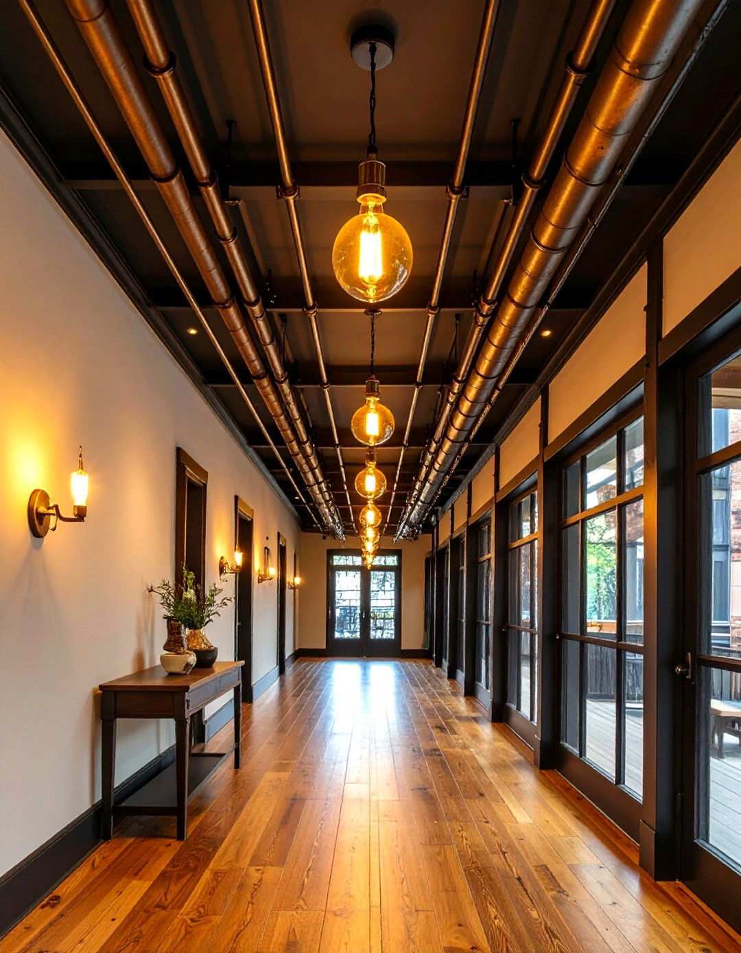 Industrial Pipes and Edison Bulbs - 20 Black Hallway Ideas