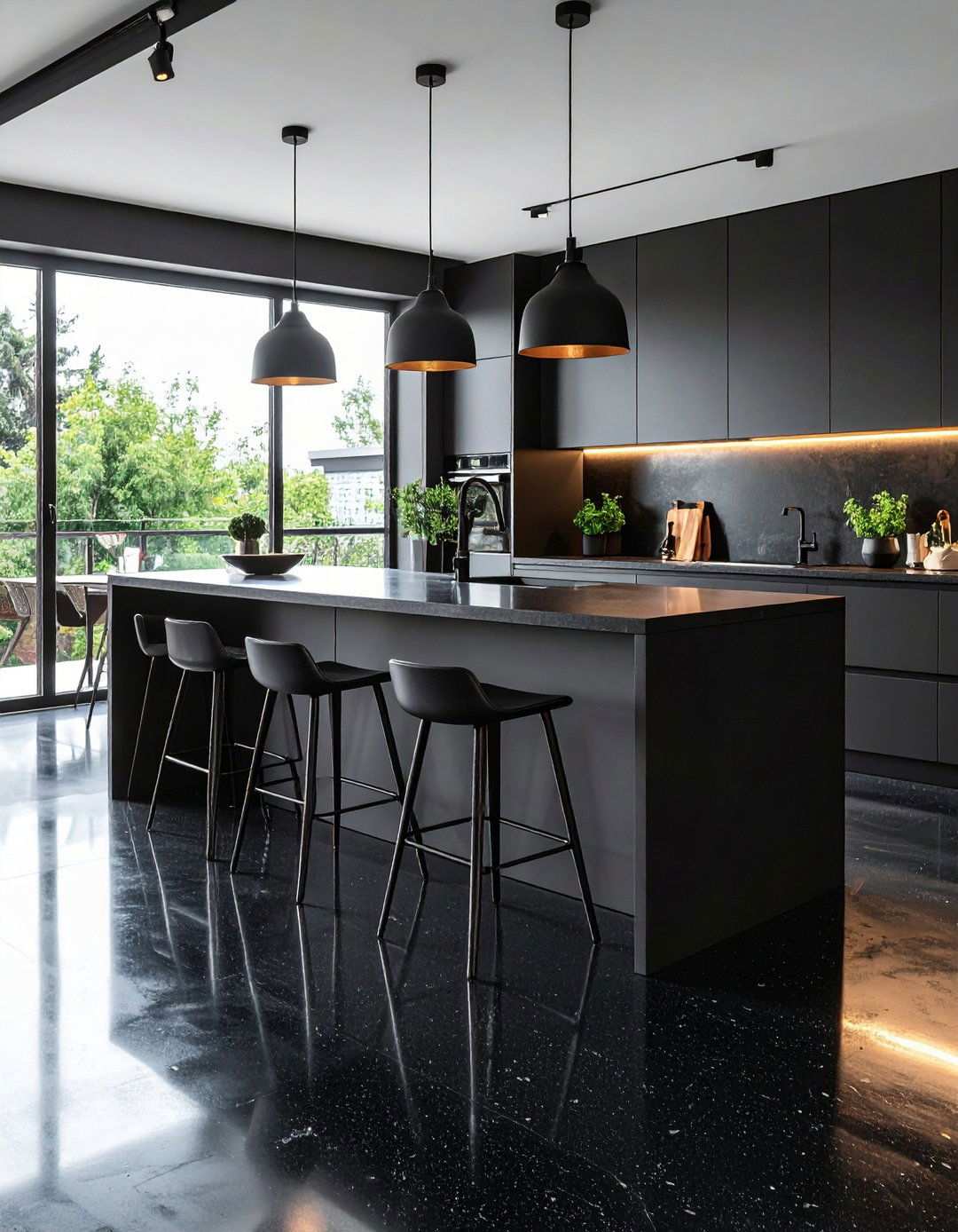 Industrial Polished Concrete Black Kitchen Floor - 20 Black Kitchen Floor Ideas