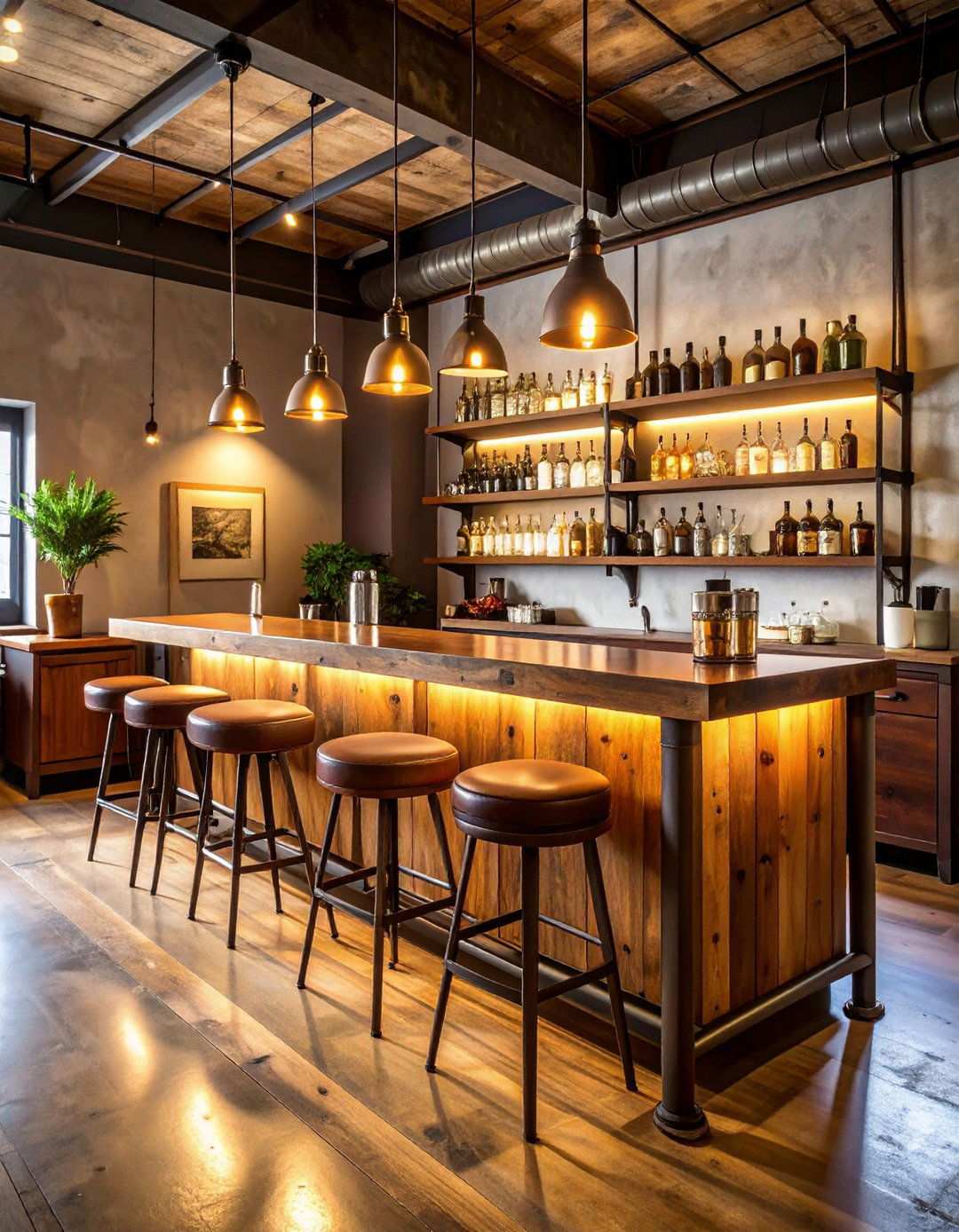Industrial Wood and Metal Bar Grounds a Black Man Cave - 20 Black Man Cave Ideas