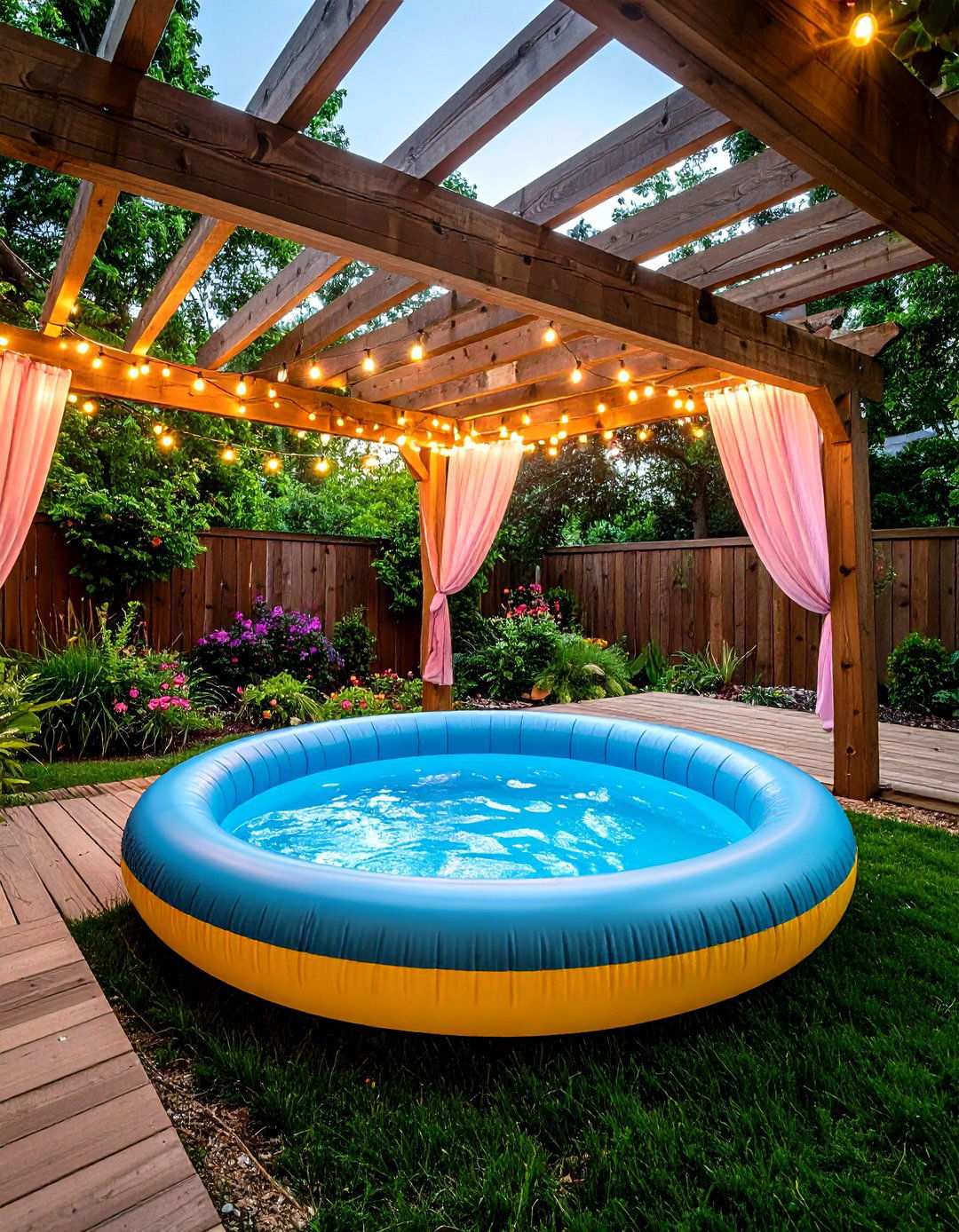 Inflatable Pool Under Pergola Shade - 20 Backyard Pool Ideas on a Budget
