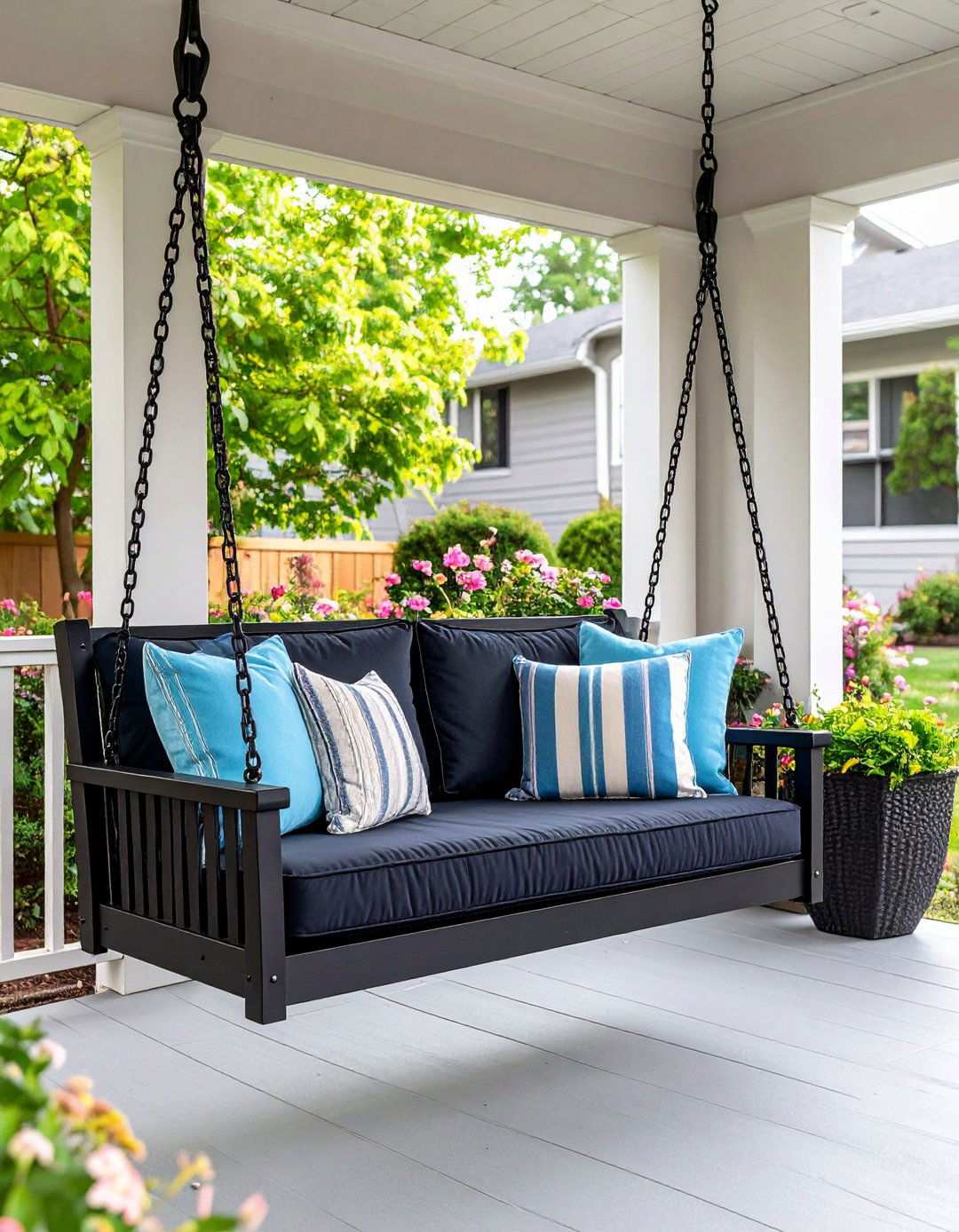 Installing a Black Porch Swing - 20 Black Porch Ideas