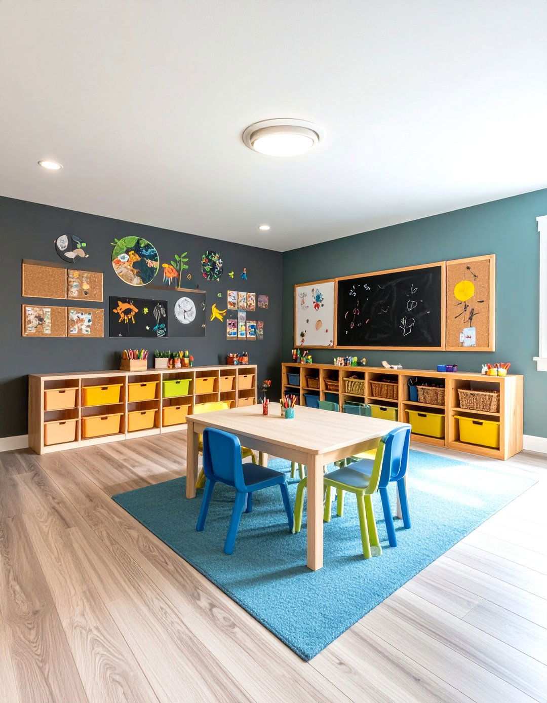 Interactive Art Station Basement Playroom Zone - 20 Basement Playroom Ideas