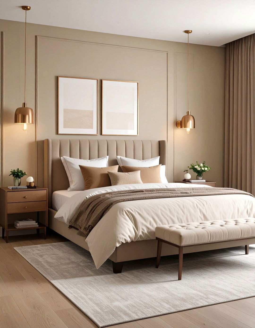 Introduce Warm Metallic Accents for Subtle Glamour - 20 Beige Bedroom Ideas