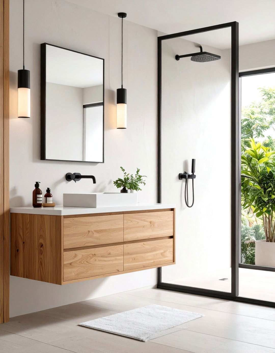 Japandi Calm Natural Wood and Inky Accents - 20 Bathroom With Black Fixtures