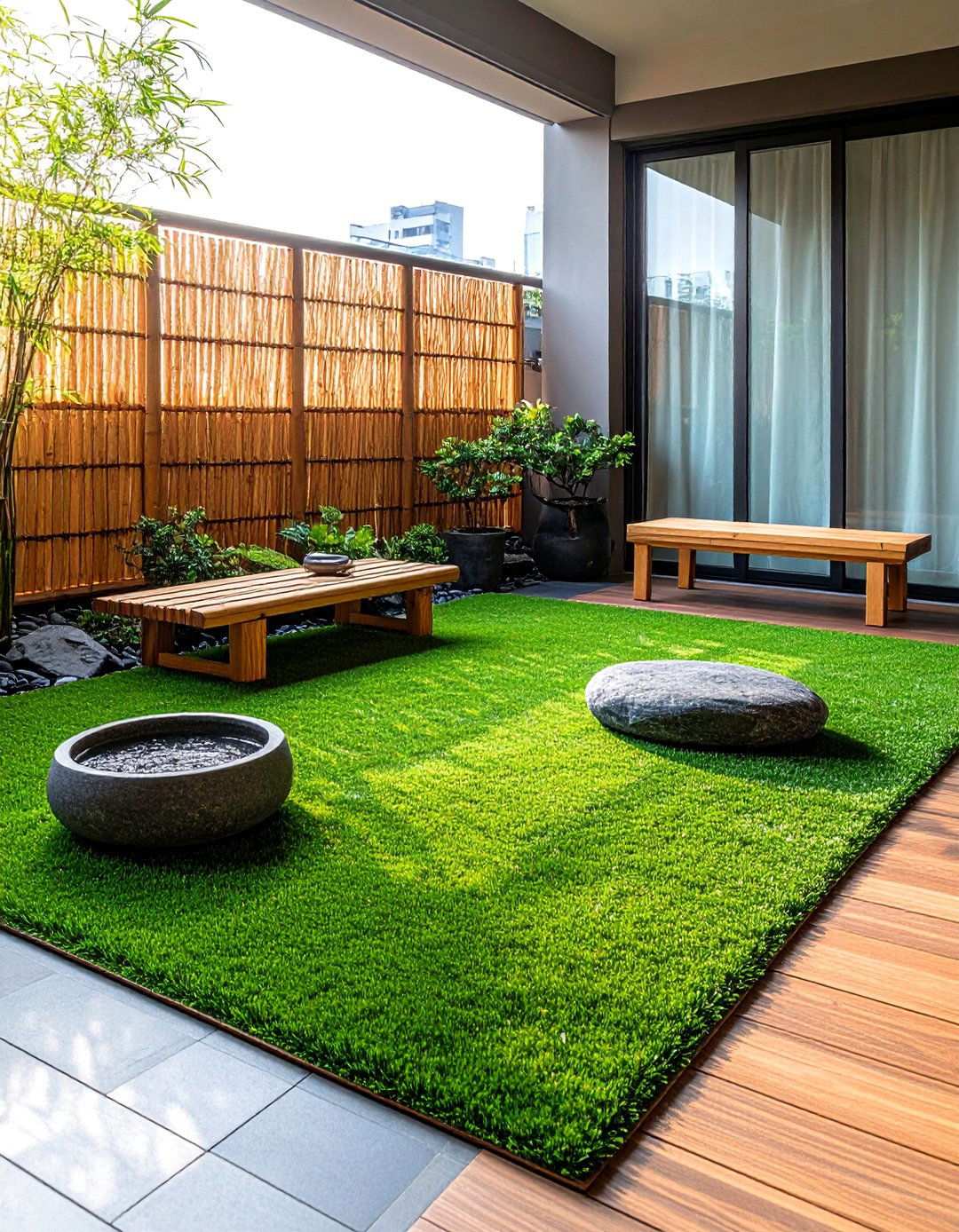 Japanese Inspired Design Artificial Grass Layout - 20 Artificial Grass Balcony Design