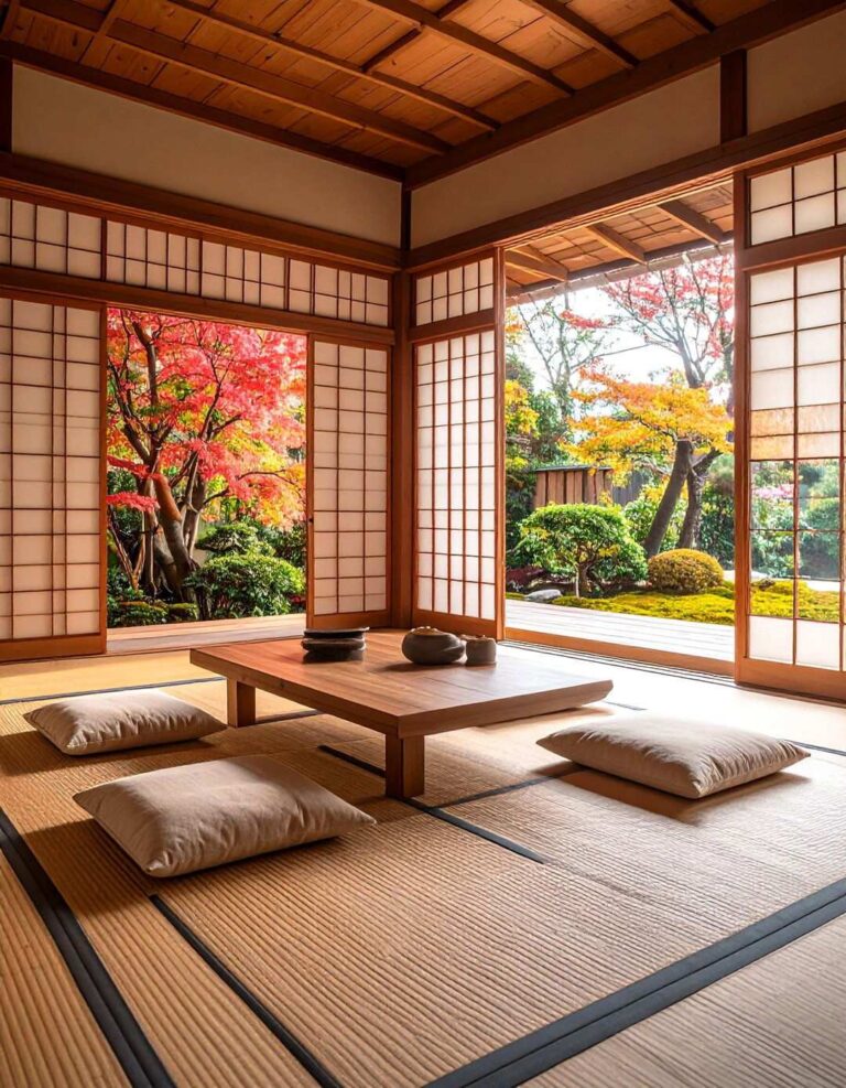 Japanese Minimalist Living Room with Tatami Mats - 20 Asian Living Room Ideas