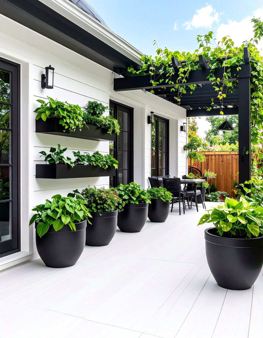Jungle Green Layers on Monochrome Canvas - 20 Black and White Patio Ideas