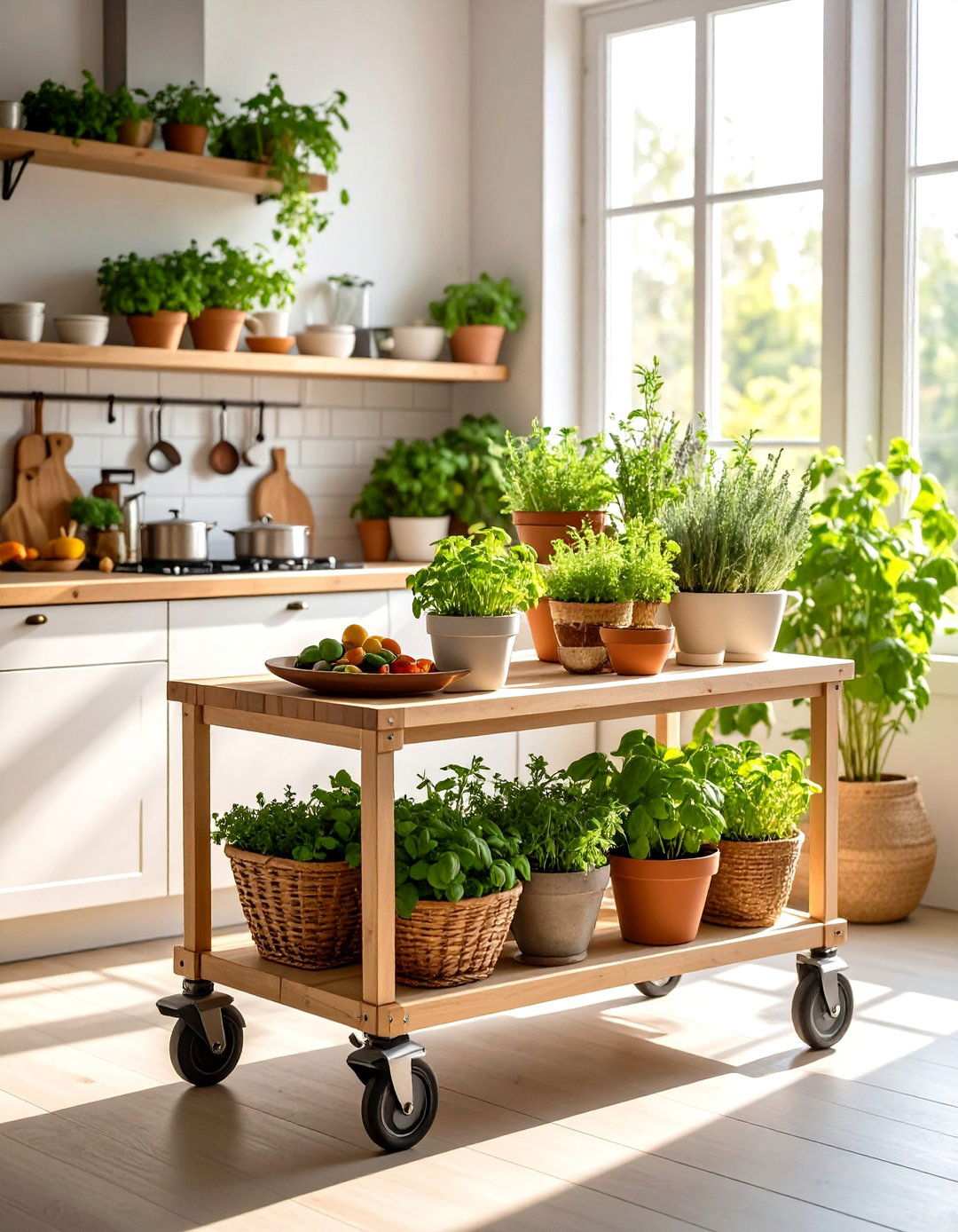 Kitchen Cart Rolling Herb Garden Station - 20 Herb Garden Ideas