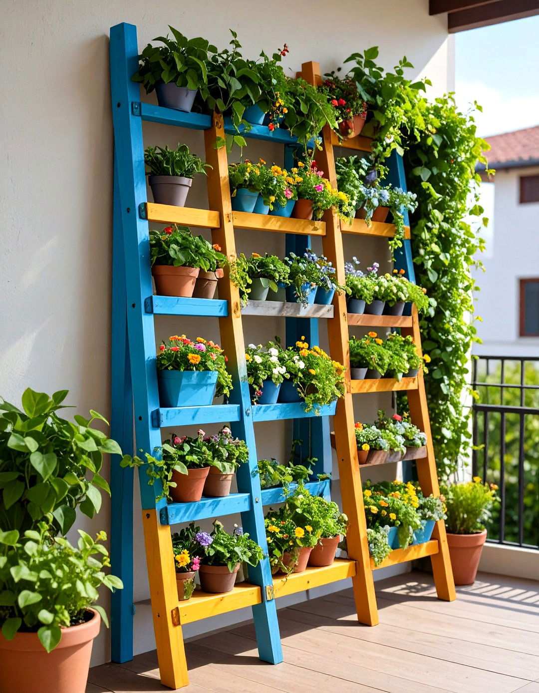 Ladder Balcony Trellis for Rustic Garden Appeal - 20 Balcony Trellis Ideas