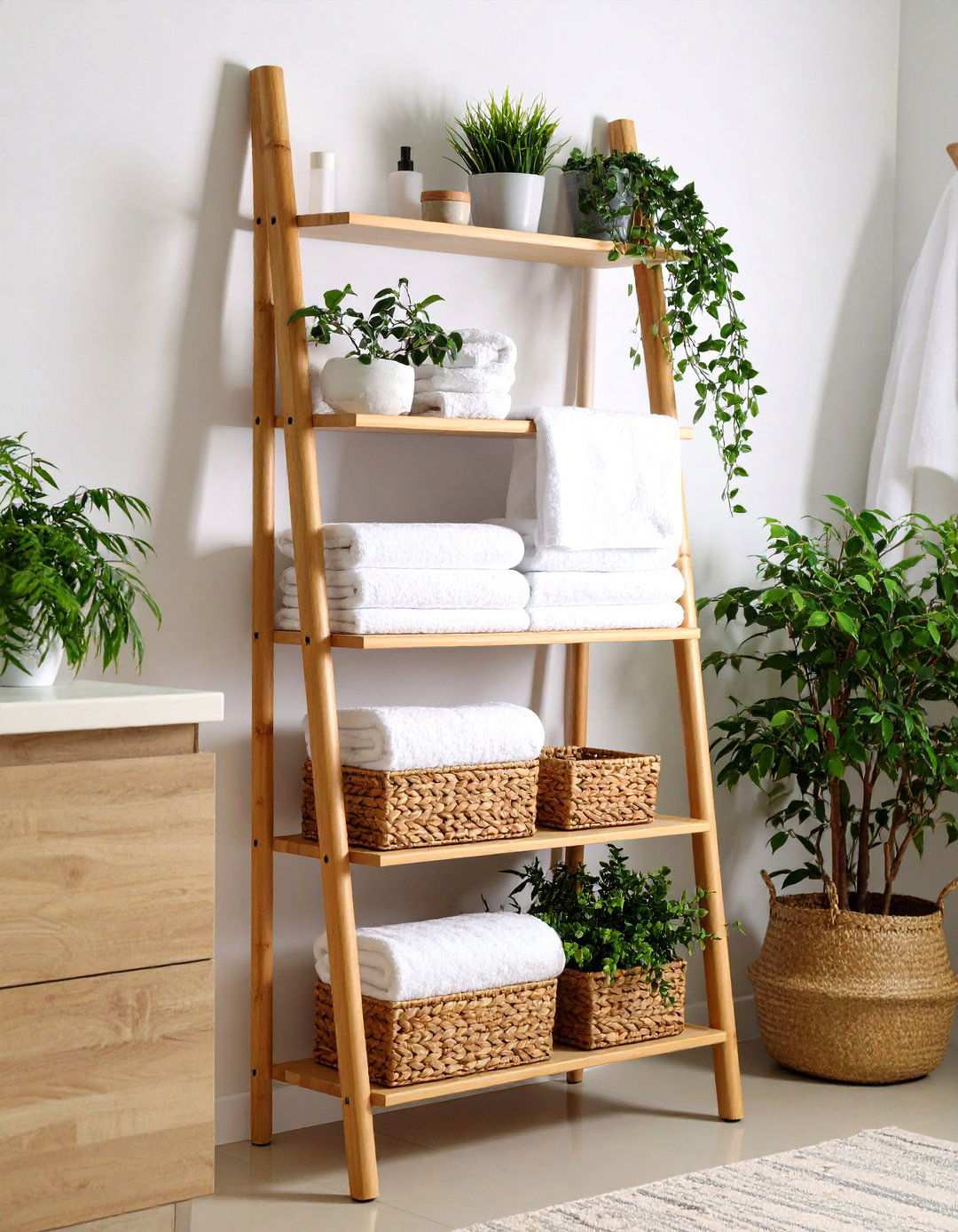 Ladder Shelf Bathroom Wall Storage - 20 Bathroom Wall Storage Ideas