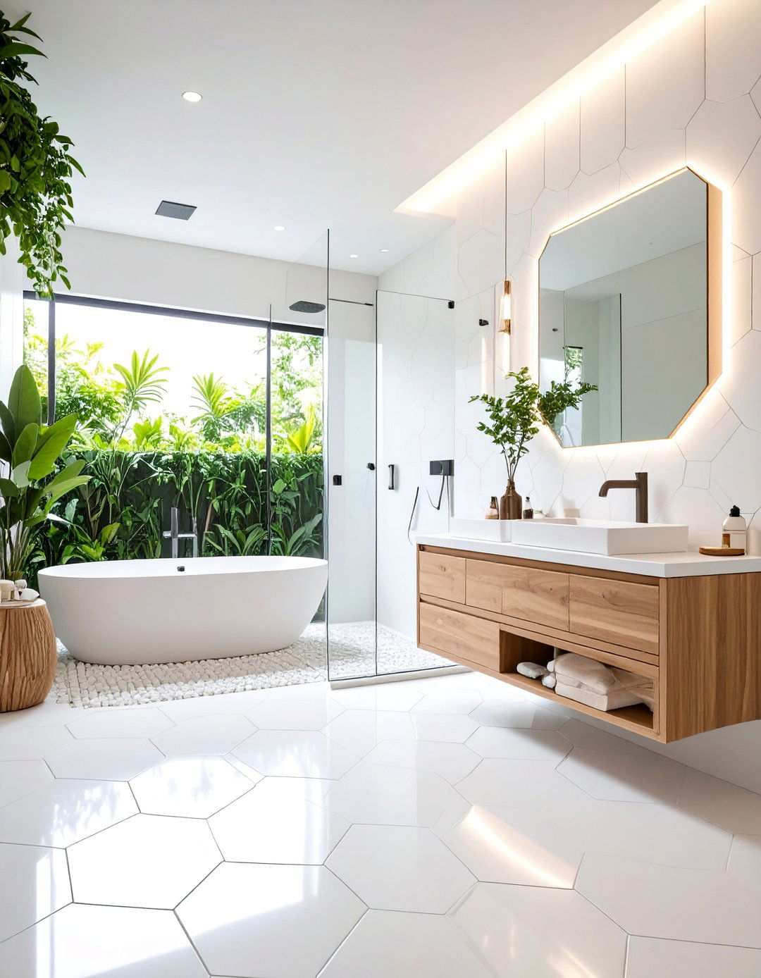 Large Format Bathroom With Hexagon Tile Floor - 20 Bathrooms With Hexagon Tile Floors