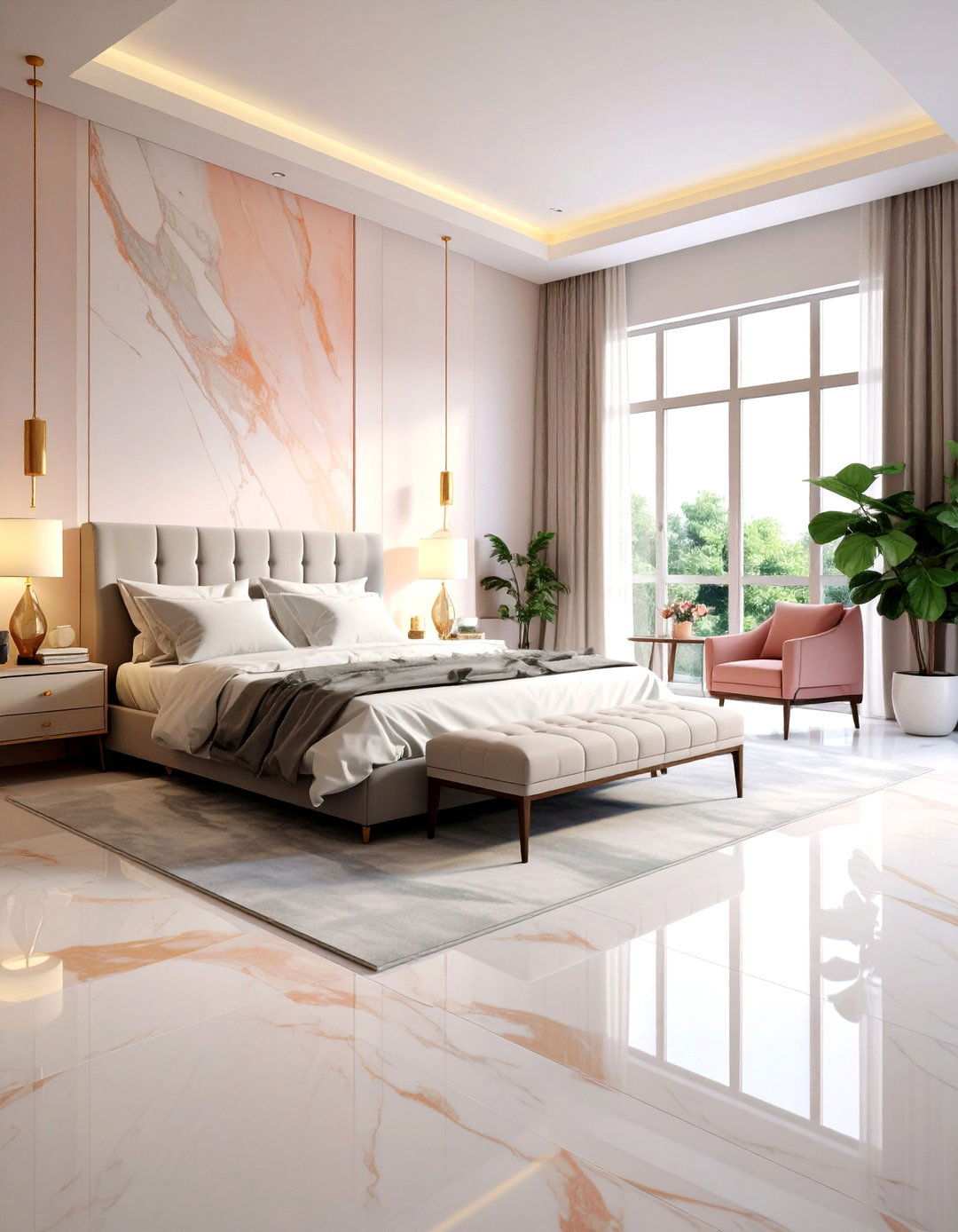 Large Format Porcelain Tile Bedroom Flooring for Seamless Stone Looks - 20 Bedroom Flooring Ideas