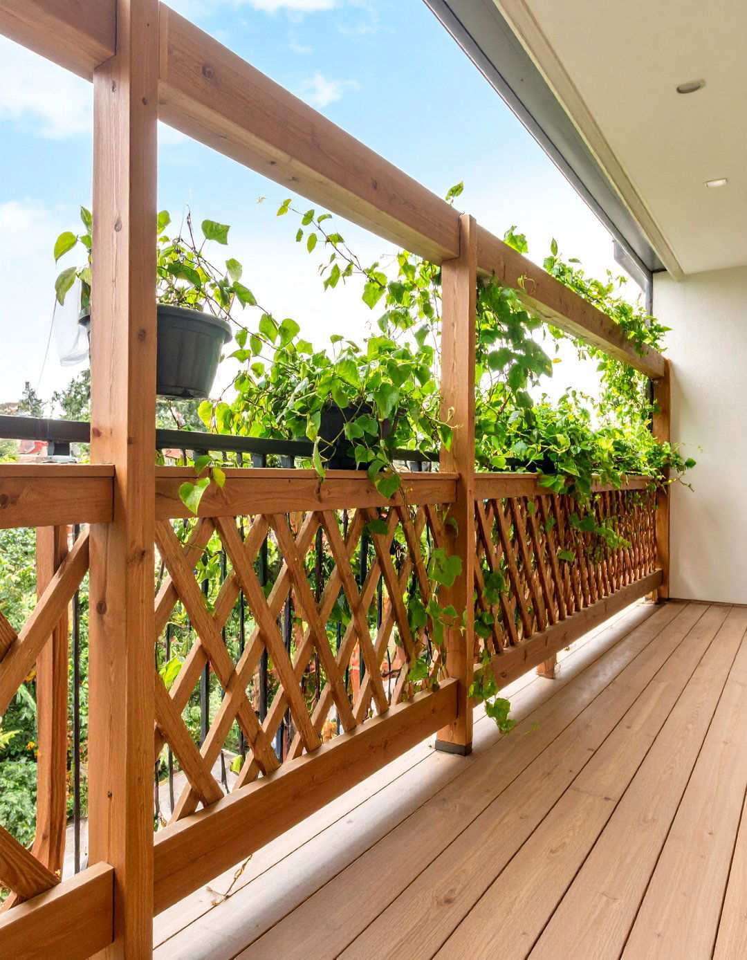 Lattice Panels Clothed in Fast Growing Vines - 20 Balcony Privacy Ideas