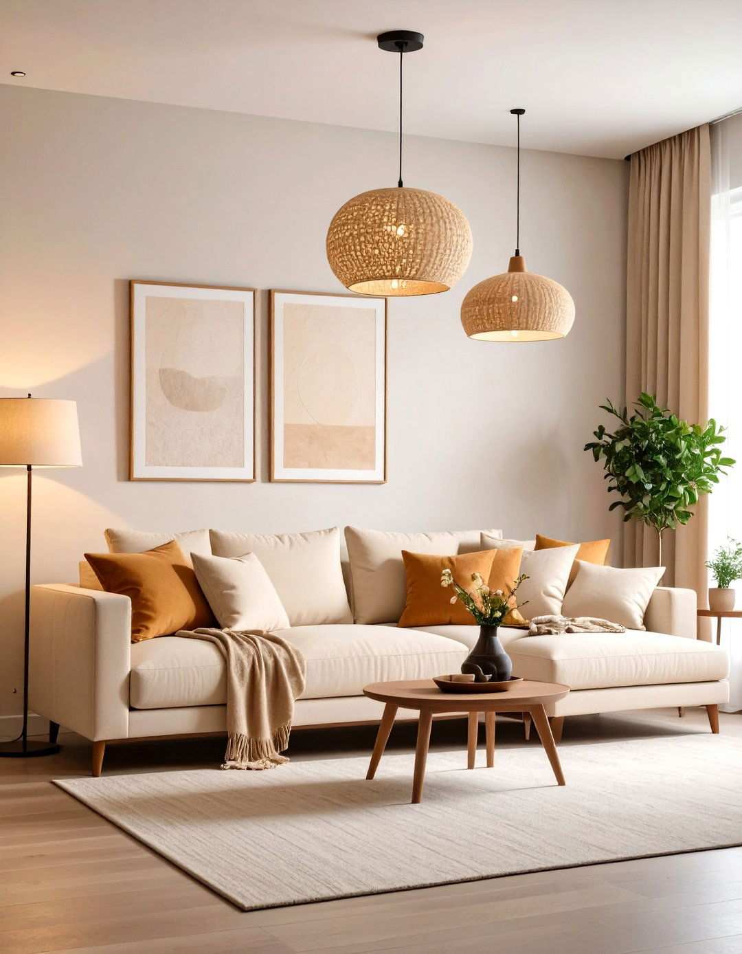 Layer Lighting That Frames a Beige Couch - 20 Beige Couch Living Room Ideas