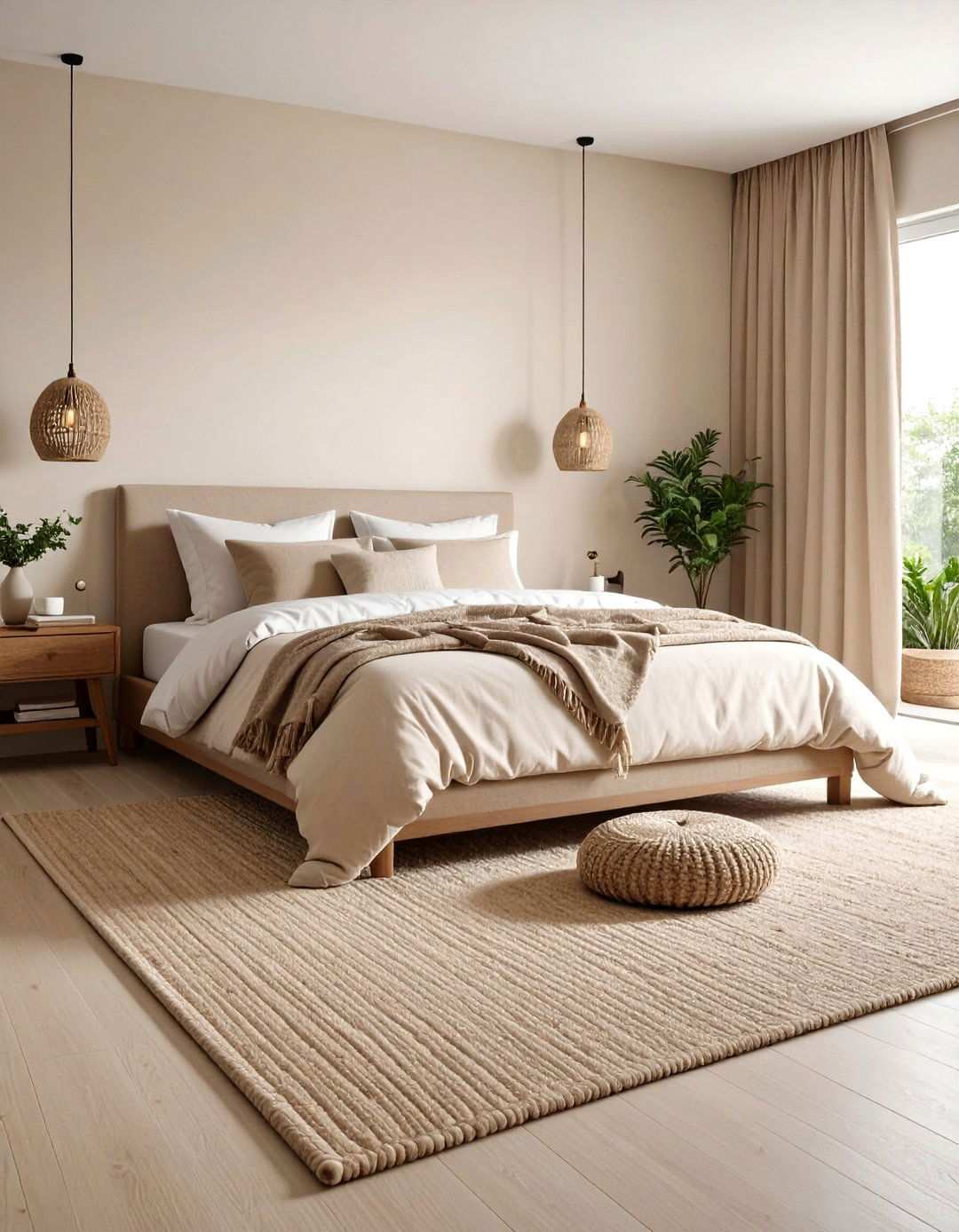 Layer Rugs to Soften Floors and Zone Space - 20 Beige Bedroom Ideas