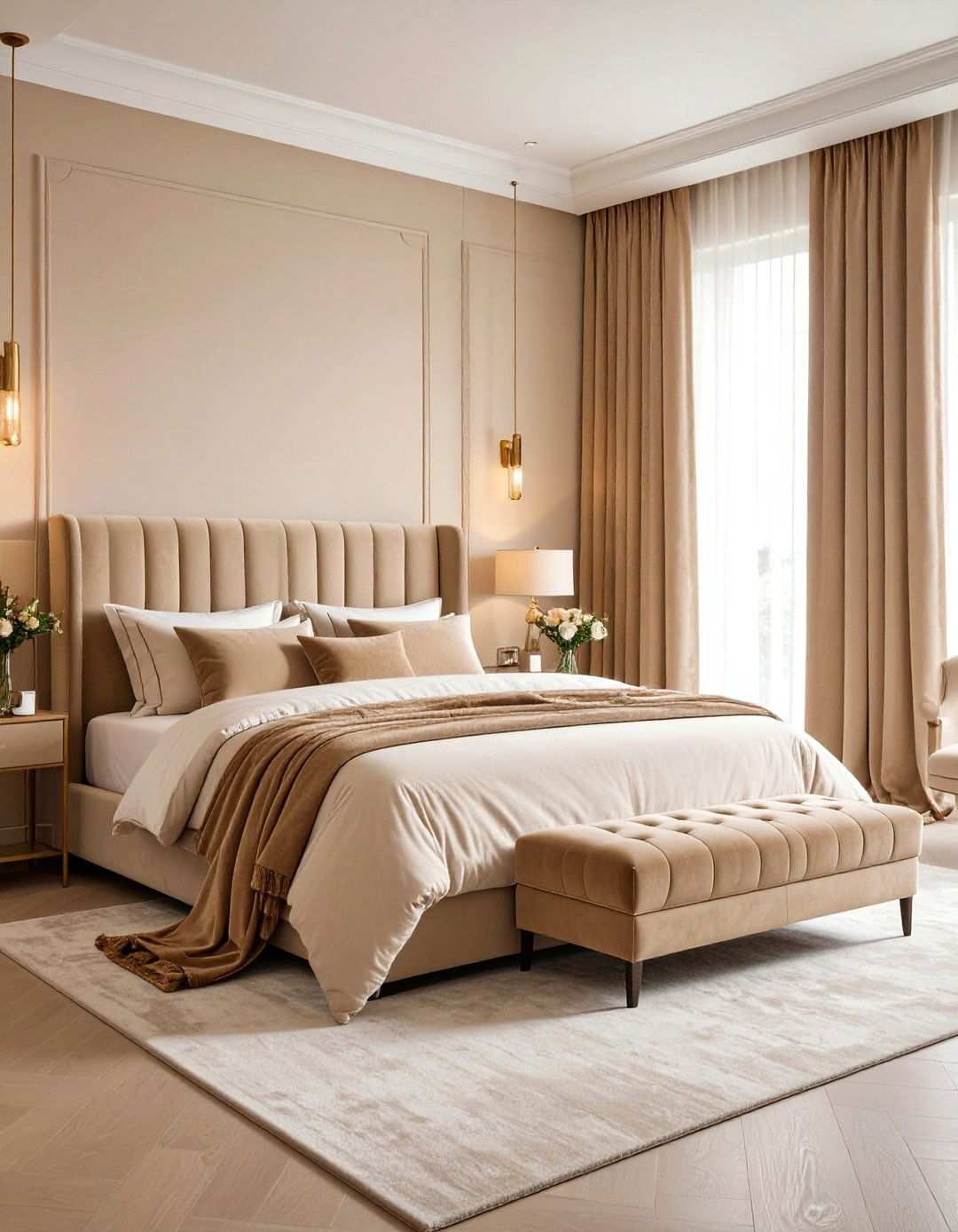 Layer Velvet Textiles for Luxe Comfort - 20 Beige Bedroom Ideas