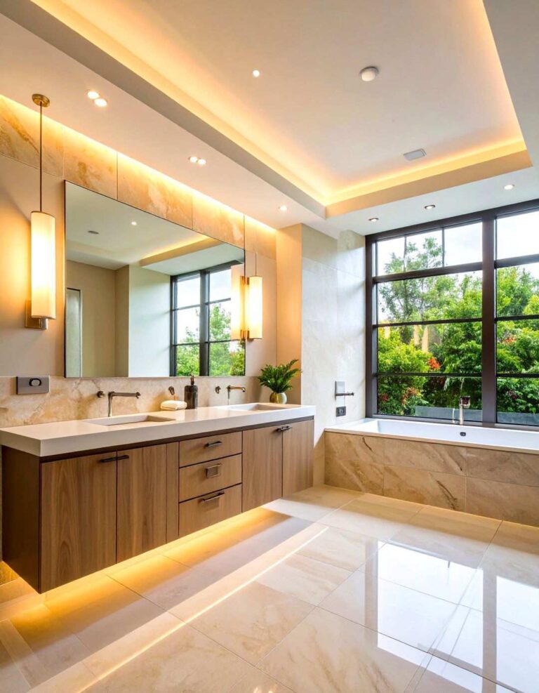 Layered Bathroom Lighting for Balanced Brightness - 20 Bathroom Lighting Ideas