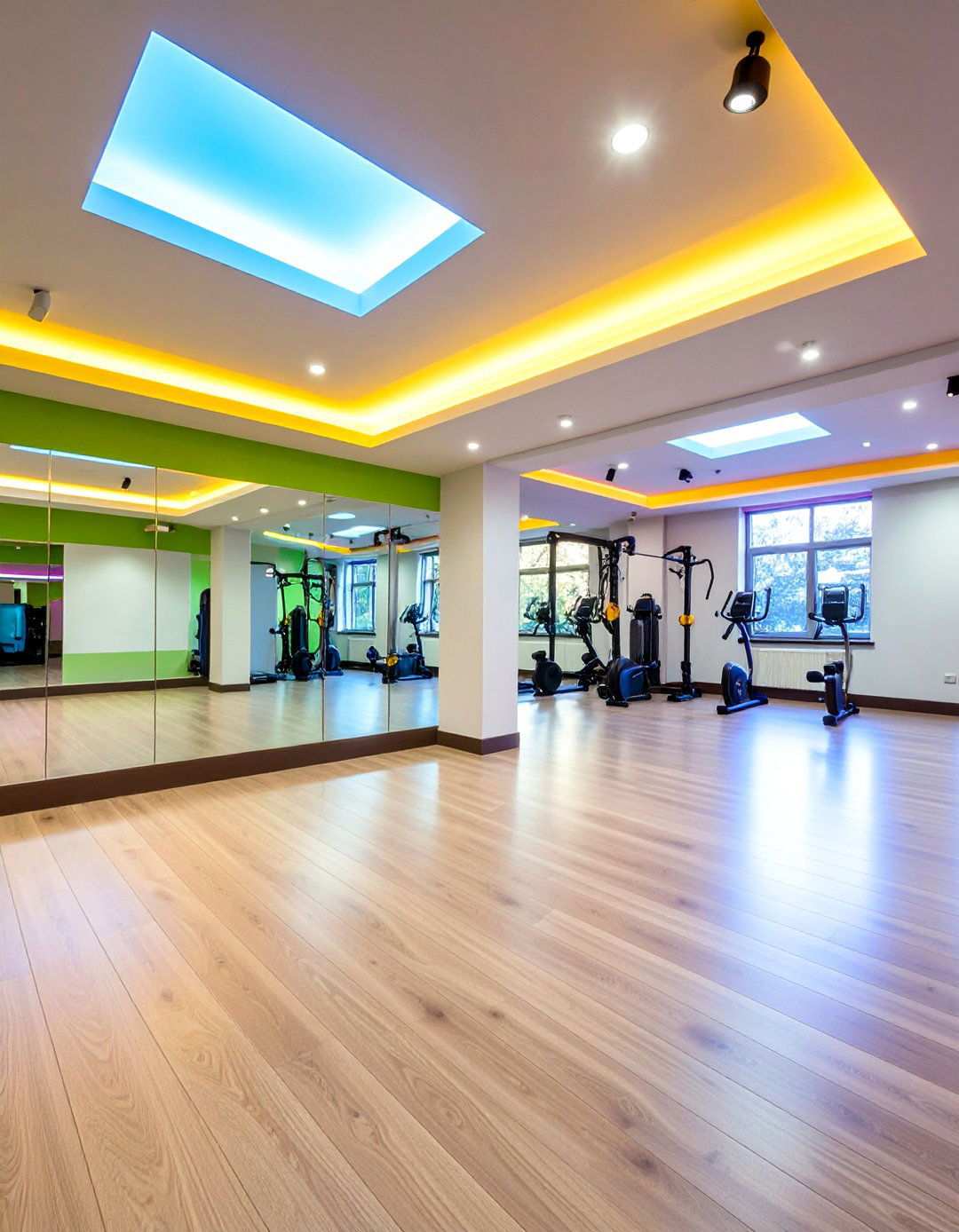 Layered LED Lighting Energizes Every Corner of the Basement Gym - 20 Basement Gym Ideas
