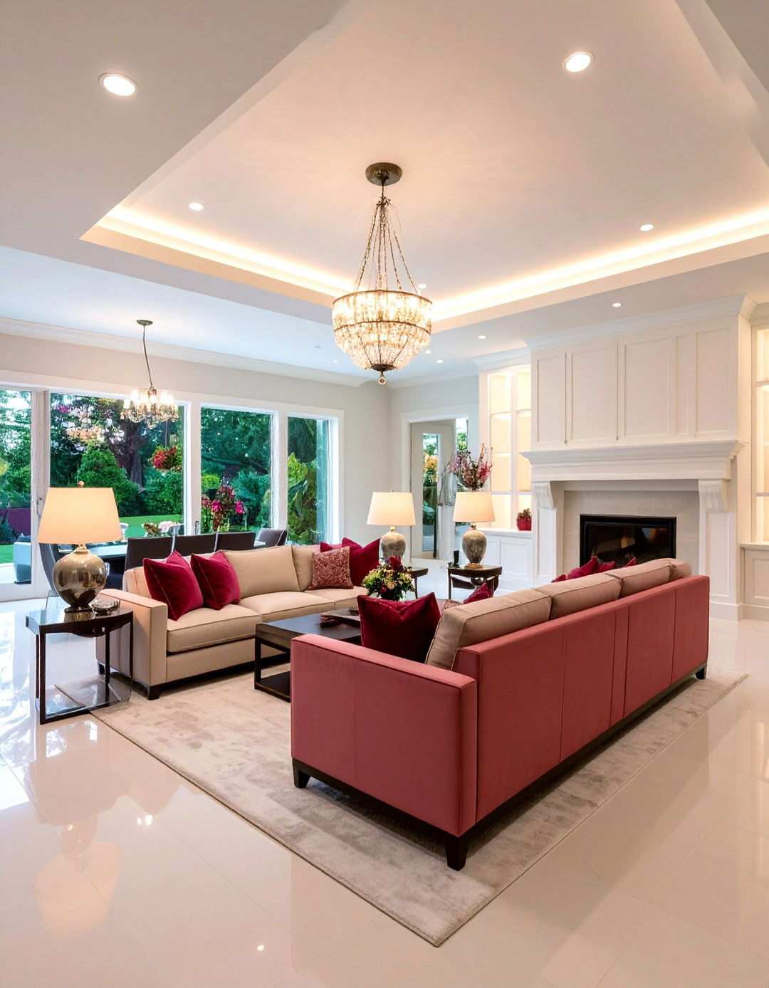 Layered Lighting in Crimson and Coal - 20 Black and Red Living Room Ideas