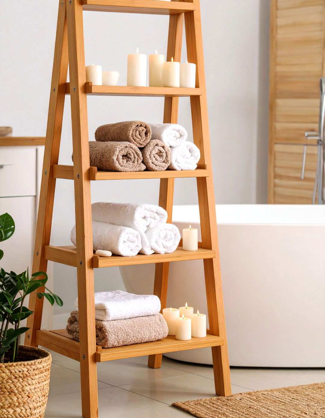 Leaning Ladder Bathroom Shelf - 20 Bathroom Shelf Ideas