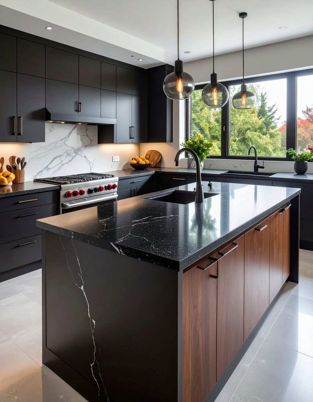 Leathered Black Granite Masks Smudges Brilliantly - 20 Black Kitchen Countertops