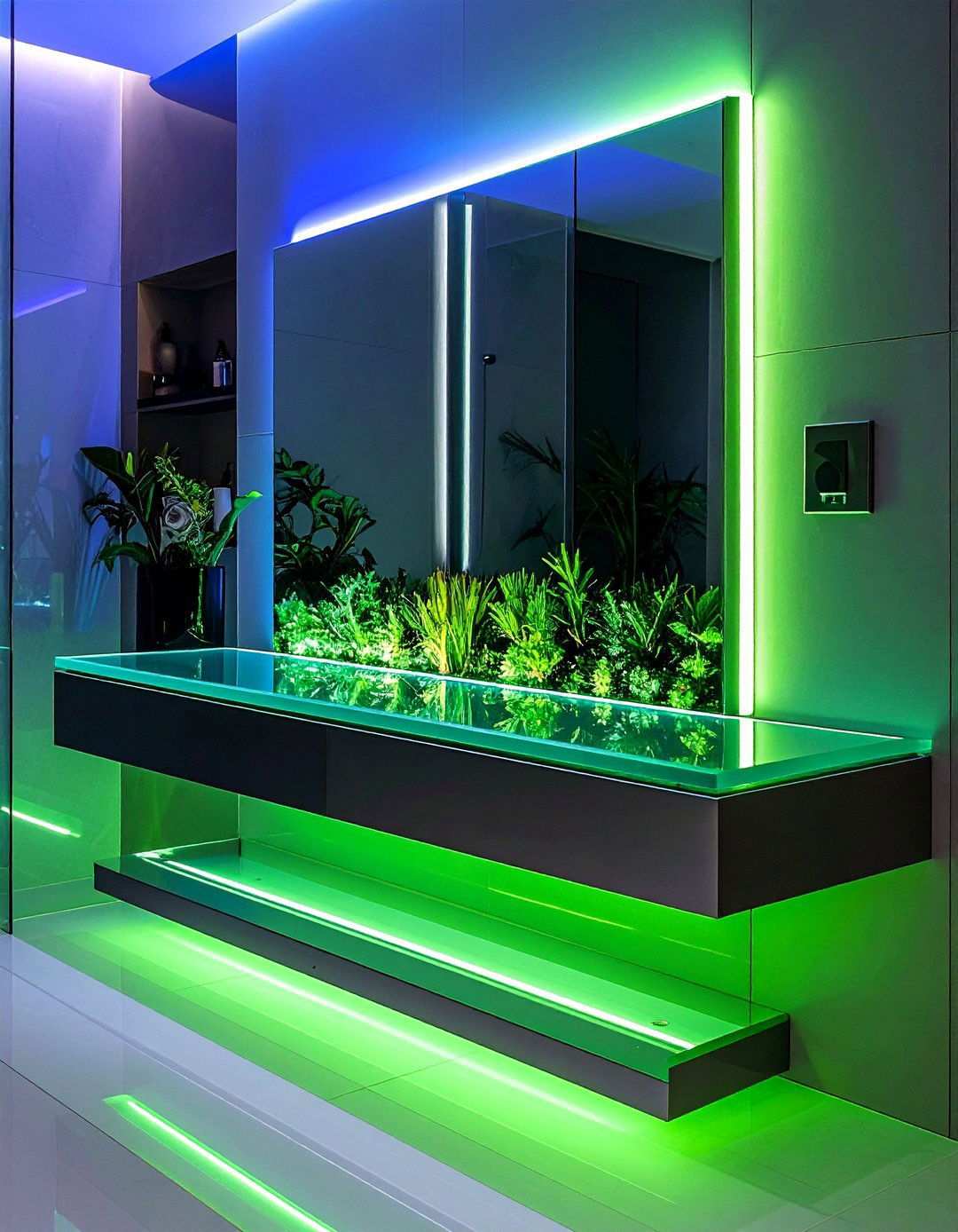 LED Edged Glass Bathroom Shelf - 20 Bathroom Shelf Ideas