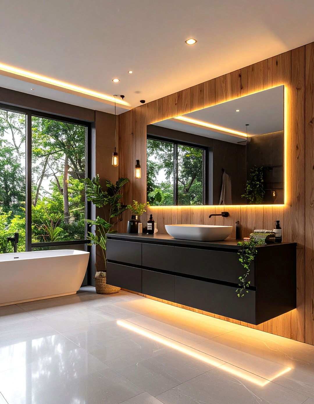 LED Strip Lighting for Futuristic Flair - 20 Black Bathroom Ideas