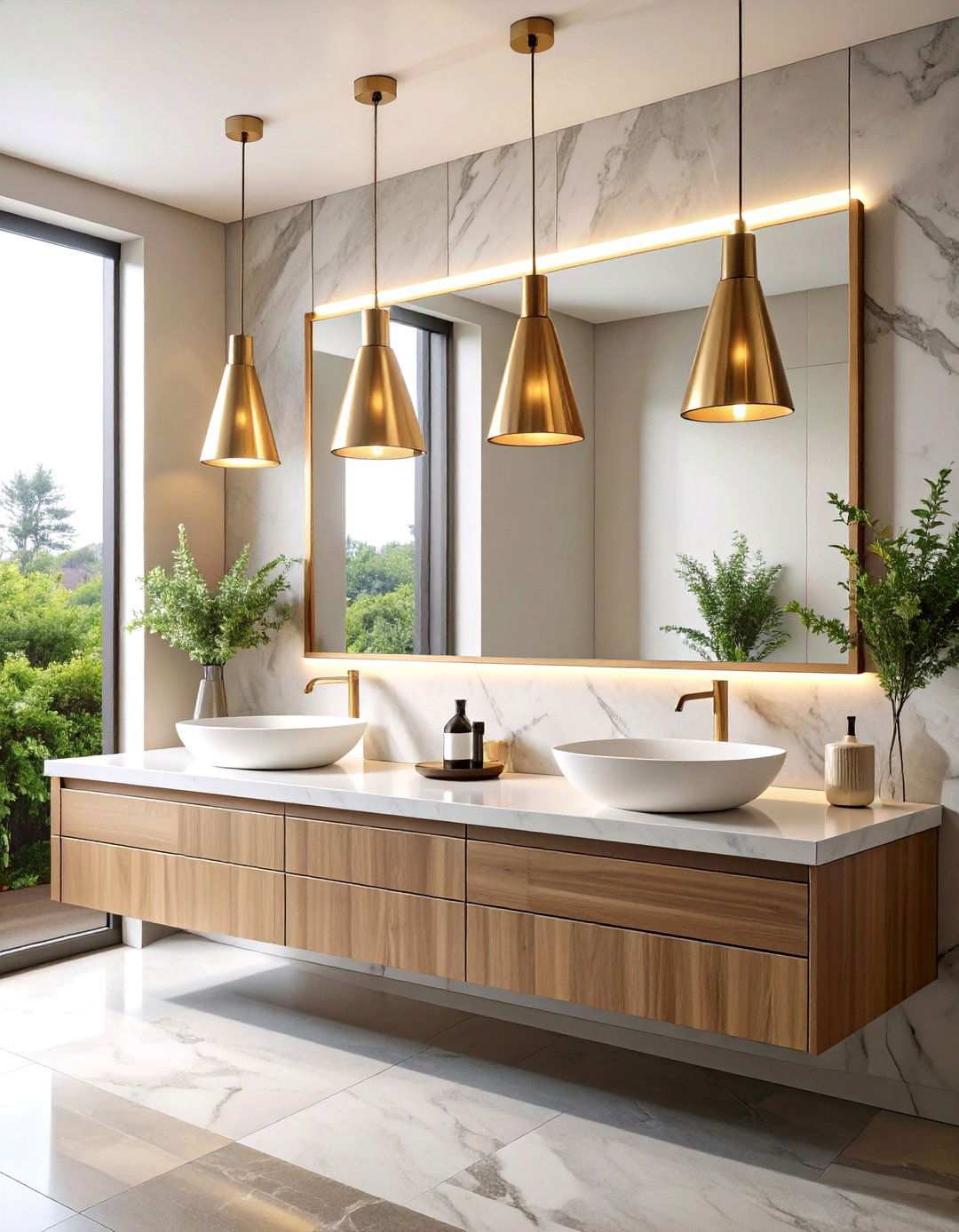 Linear Multi Light Bar Bathroom Pendant Lighting Over a Double Vanity - 20 Bathroom Pendant Lighting Ideas