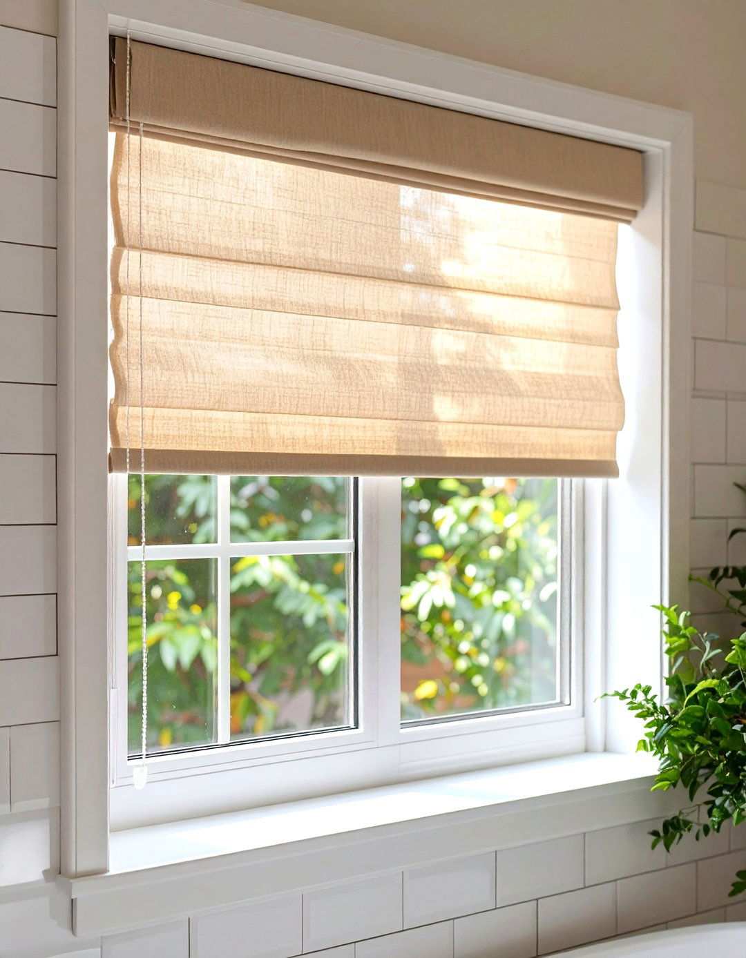 Linen Blend Roman Shades Lend Soft Sophistication - 20 Bathroom Window Treatment Ideas