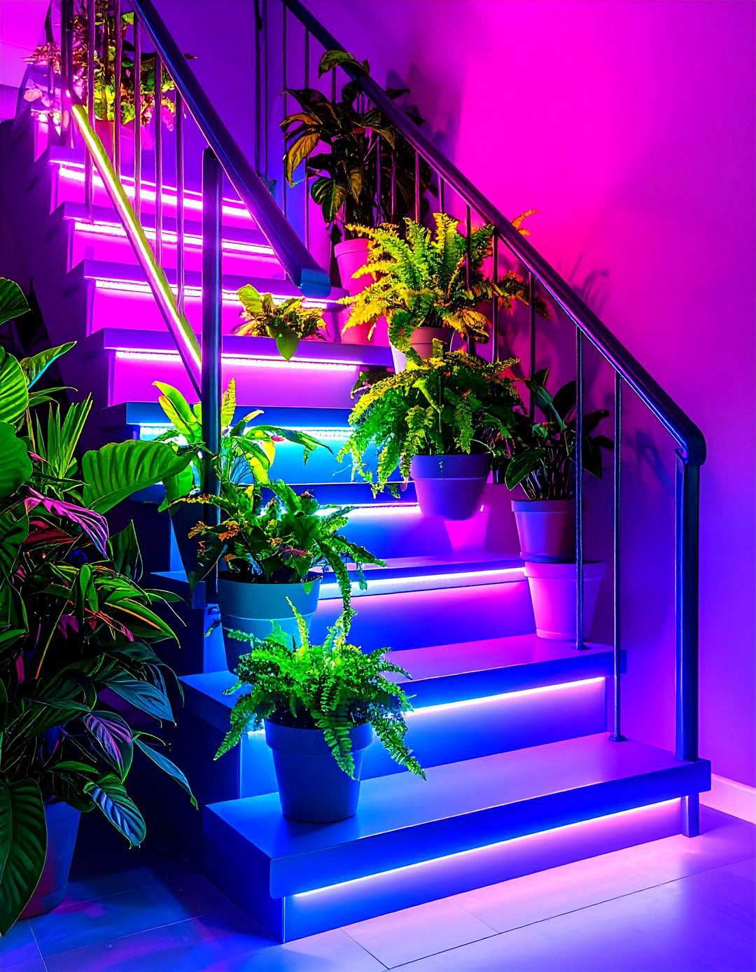 Living Green Plant Shelf Basement Stairs - 20 Basement Stair Ideas